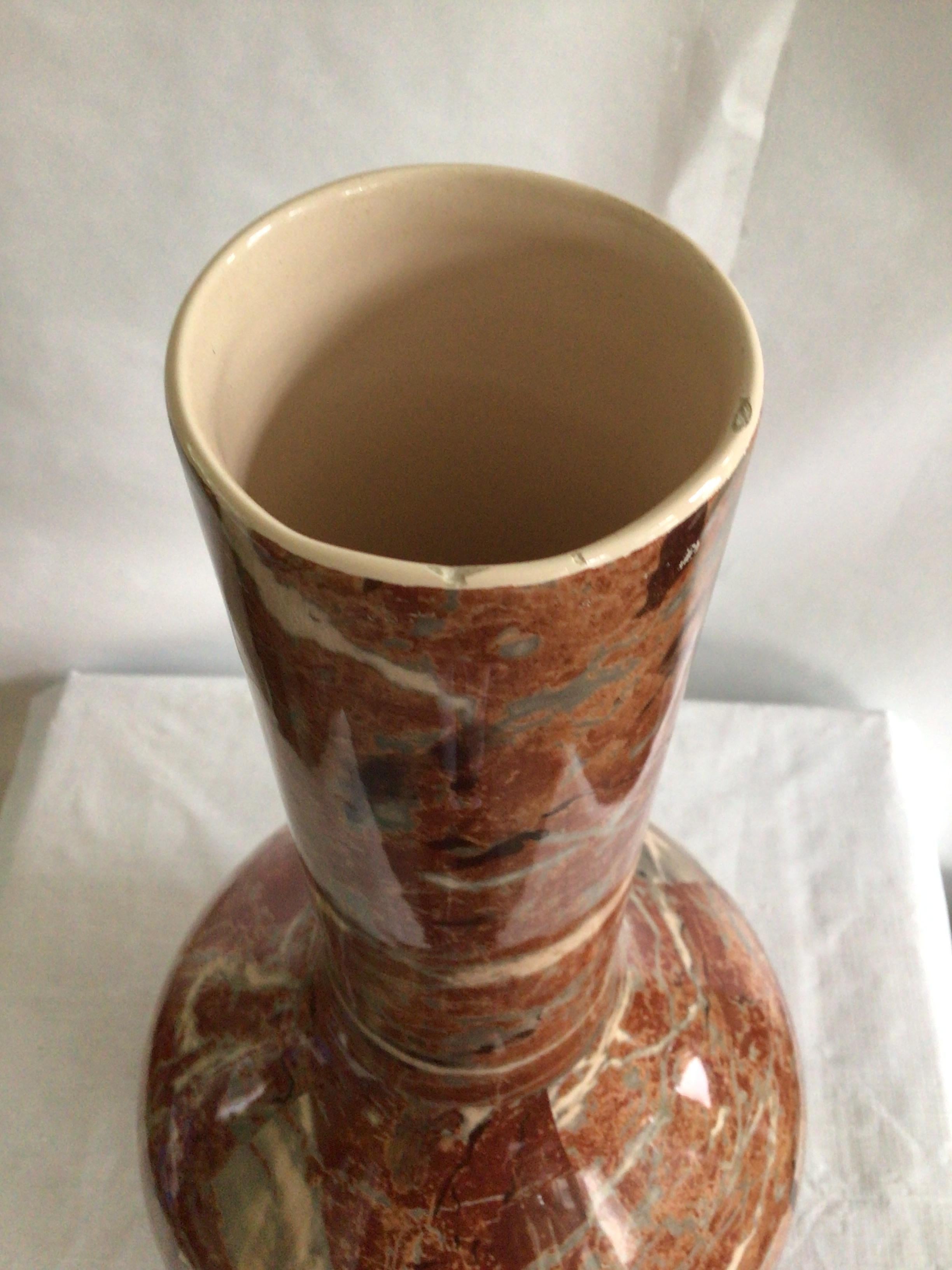 1960s Italian Glazed Ceramic Marbleized Vase  For Sale 5