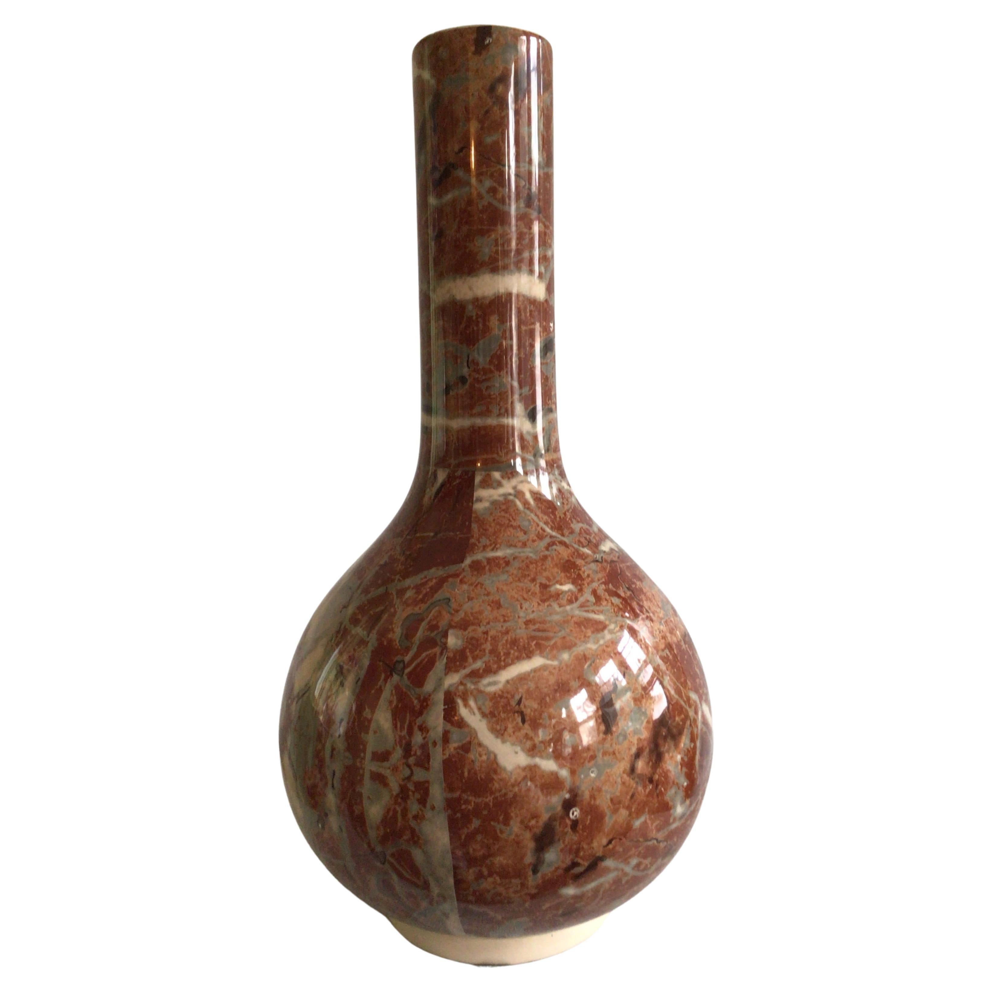 1960s Italian Glazed Ceramic Marbleized Vase  For Sale