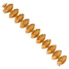 1960s Italian Gold Bracelet of Navette-Shaped Links with Florentine Finish