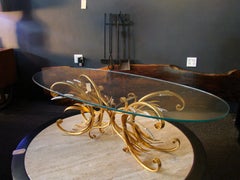 1960s Italian Gold Gilded Metal "Sheaf of Wheat" Oval Cocktail Table