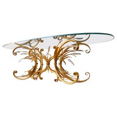 Vintage 1960s Italian Gold Gilded Metal "Sheaf of Wheat" Oval Cocktail Table