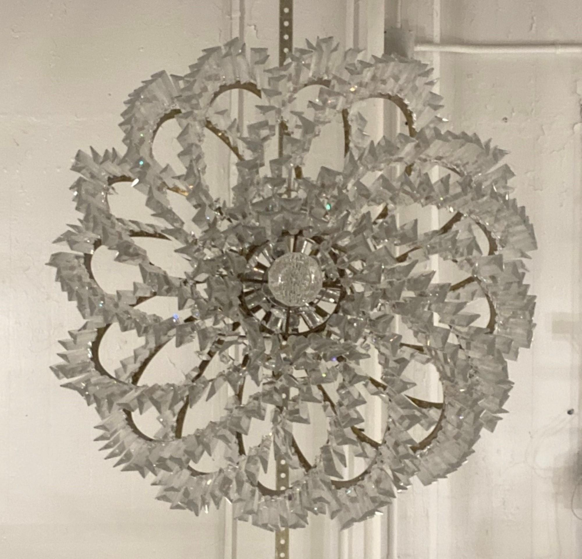 1960s Italian Grand Swirl Brass Crystal Chandelier from Beverly Hills 10