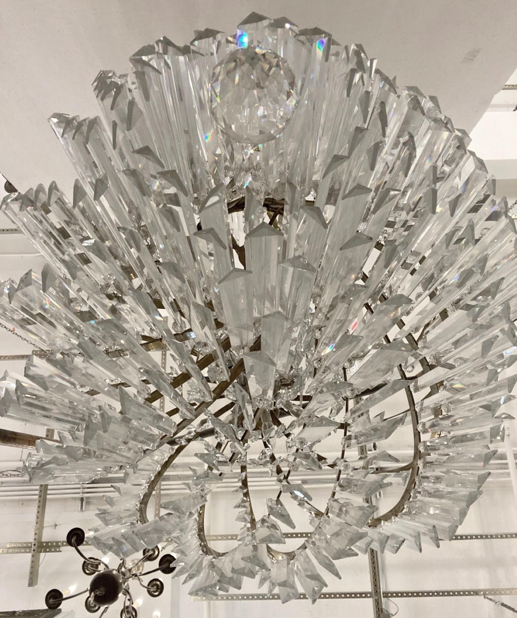 1960s Italian Grand Swirl Brass Crystal Chandelier from Beverly Hills In Good Condition In New York, NY