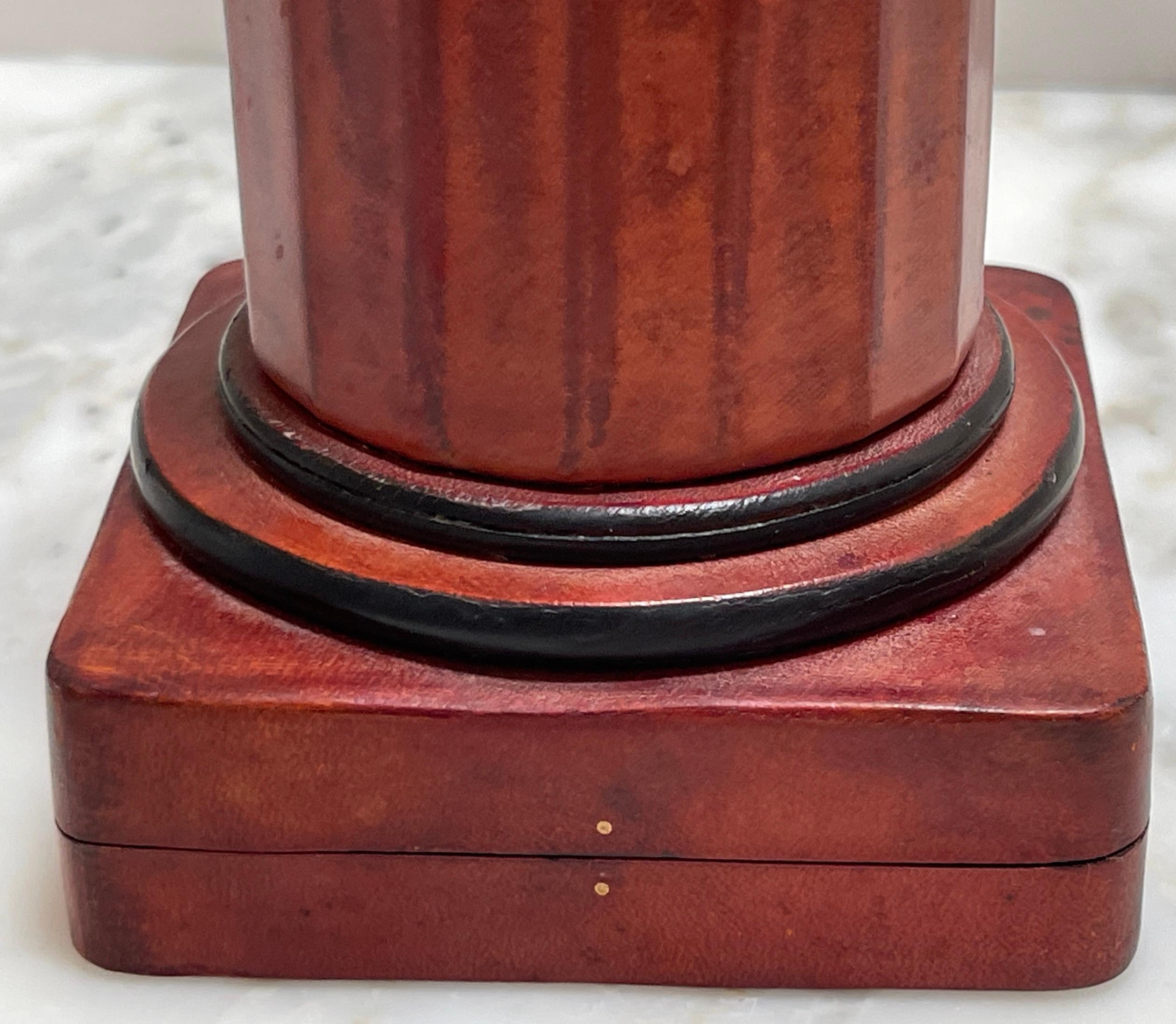 1960s Italian Grand Tour Style Leather & Burlwood Column Motif Pen Stand/Box  For Sale 4