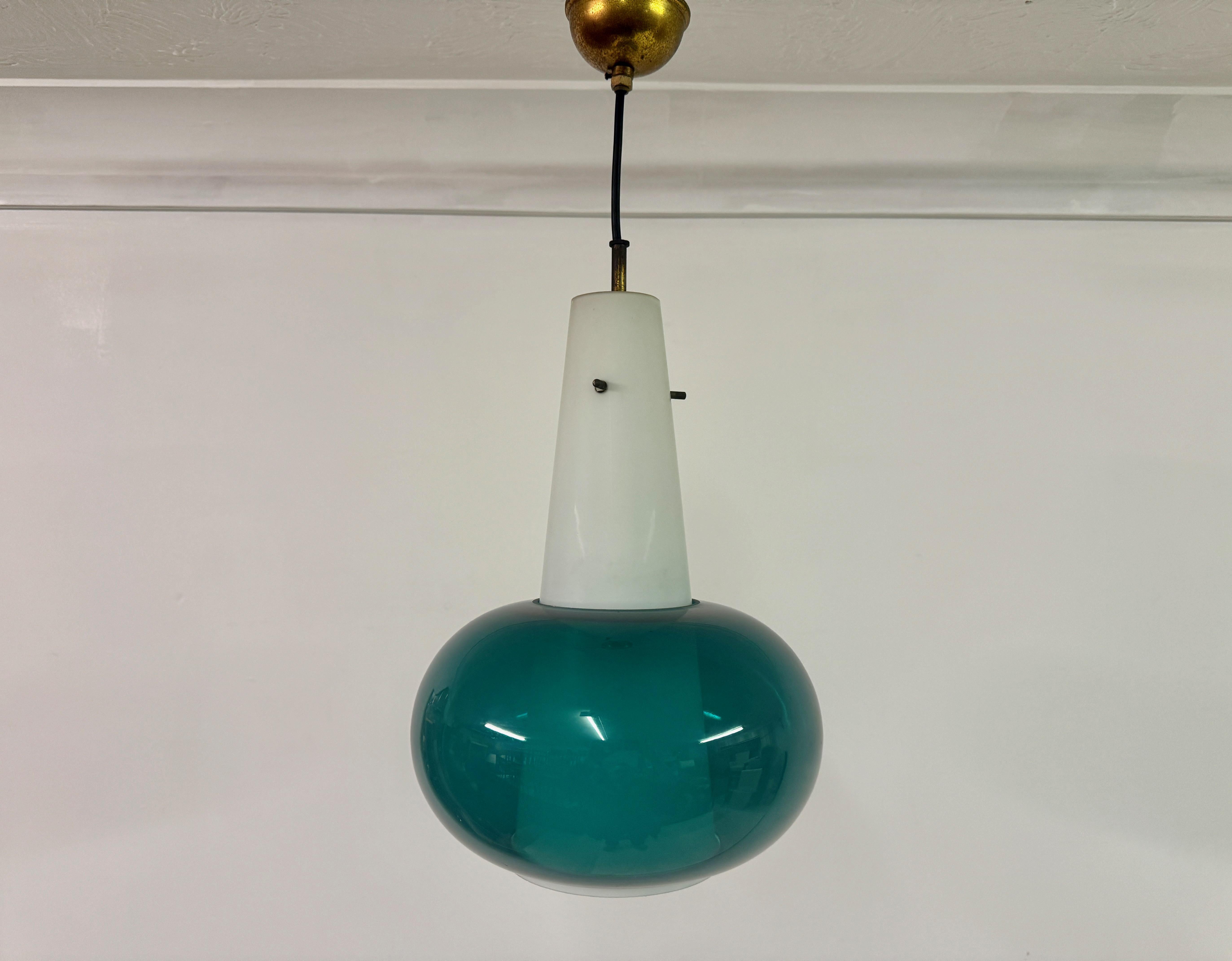 Mid-Century Modern 1960s Italian Green and White Glass Ceiling Pendant For Sale