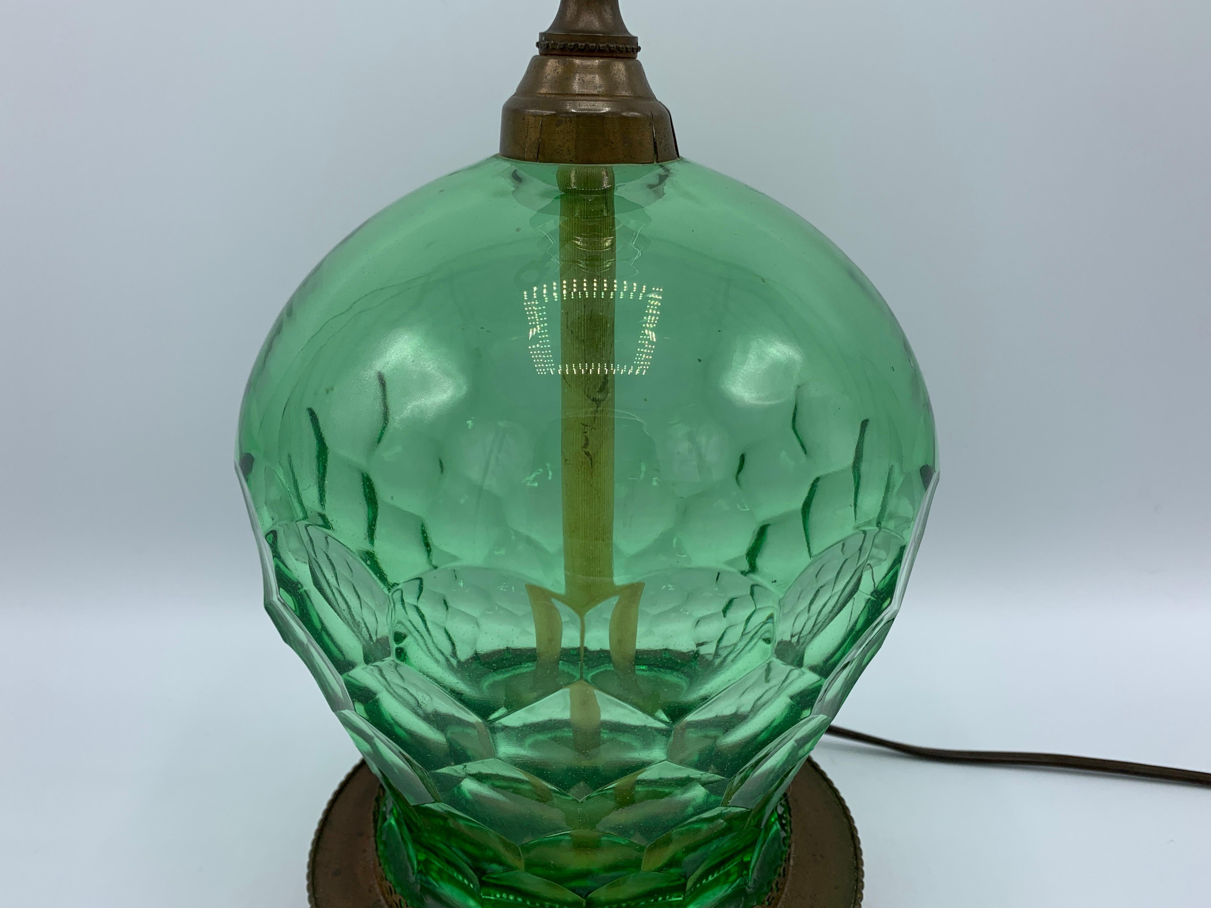 Hand-Crafted 1960s Italian Green Art Glass Lamp with a Honeycomb Motif