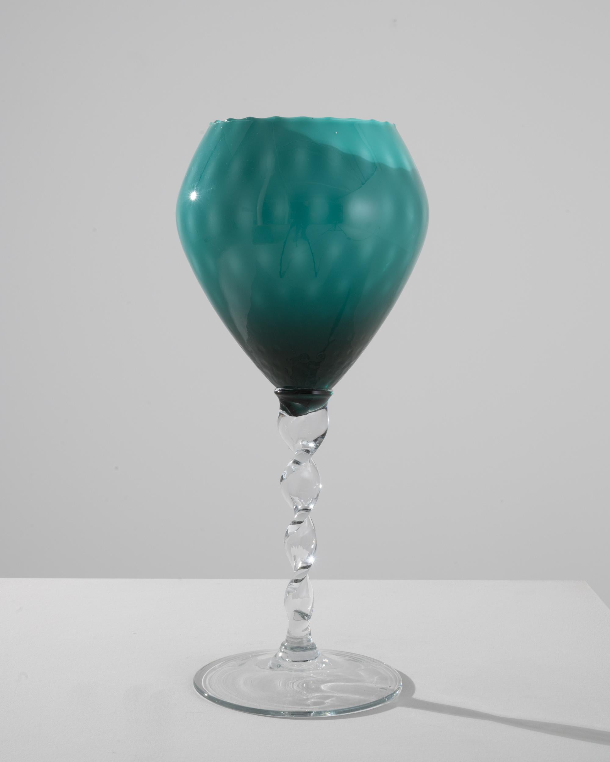 1960s Italian Green Glass Goblet In Good Condition For Sale In High Point, NC