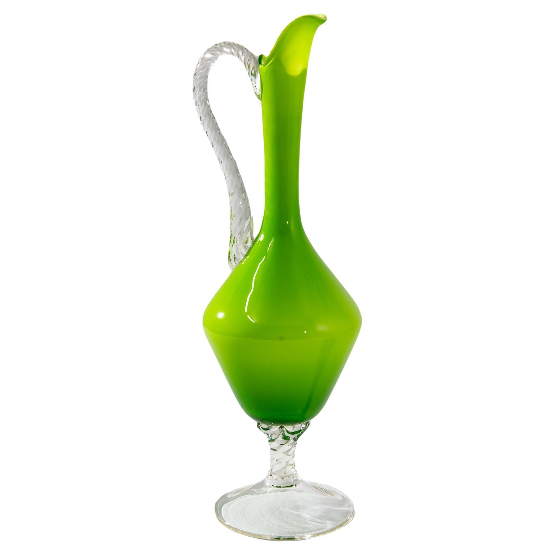 1960s Italian Green Glass Jug