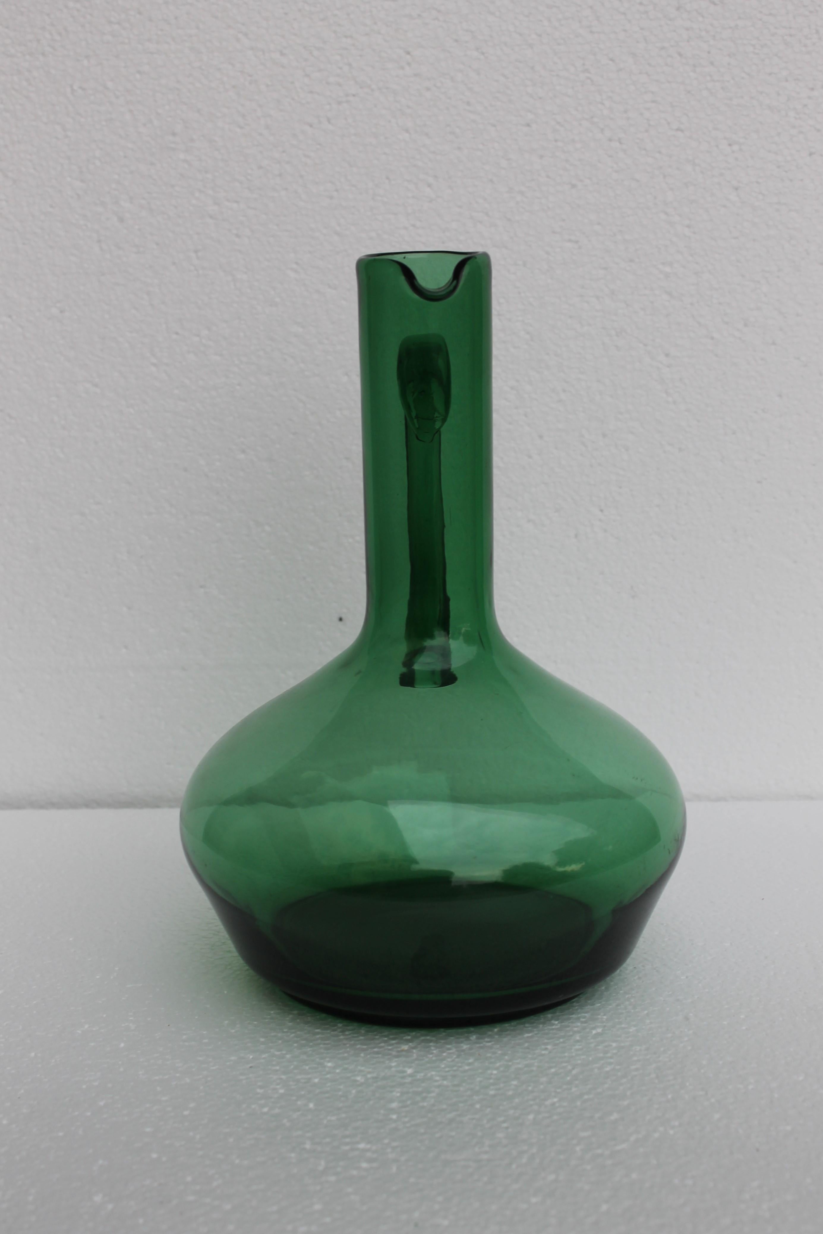 Mid-Century Modern 1960s Italian Green Glass Pitcher