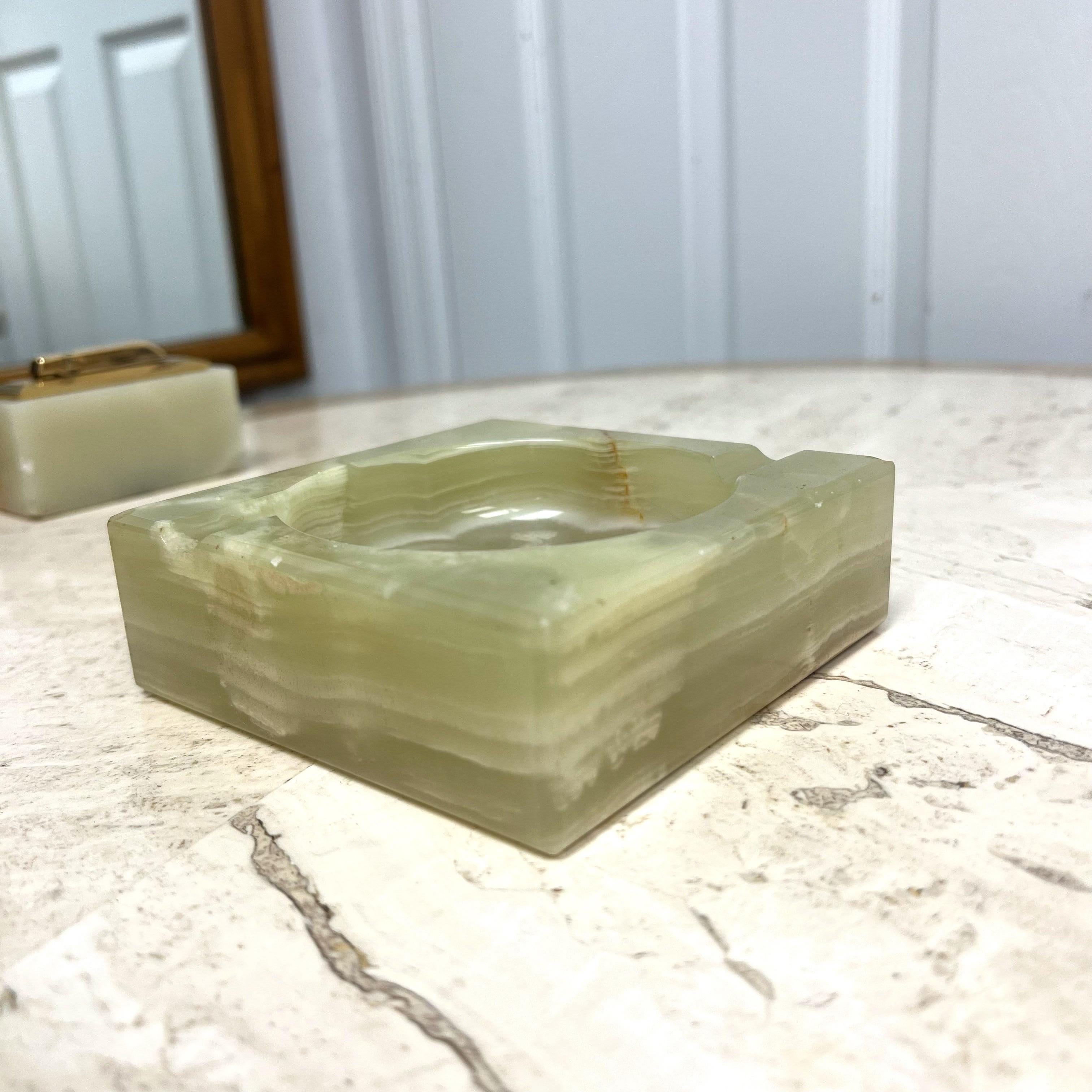 1960’s Italian Green Onyx Ashtray and Table Lighter Smoking Set - a Set of 2 For Sale 5