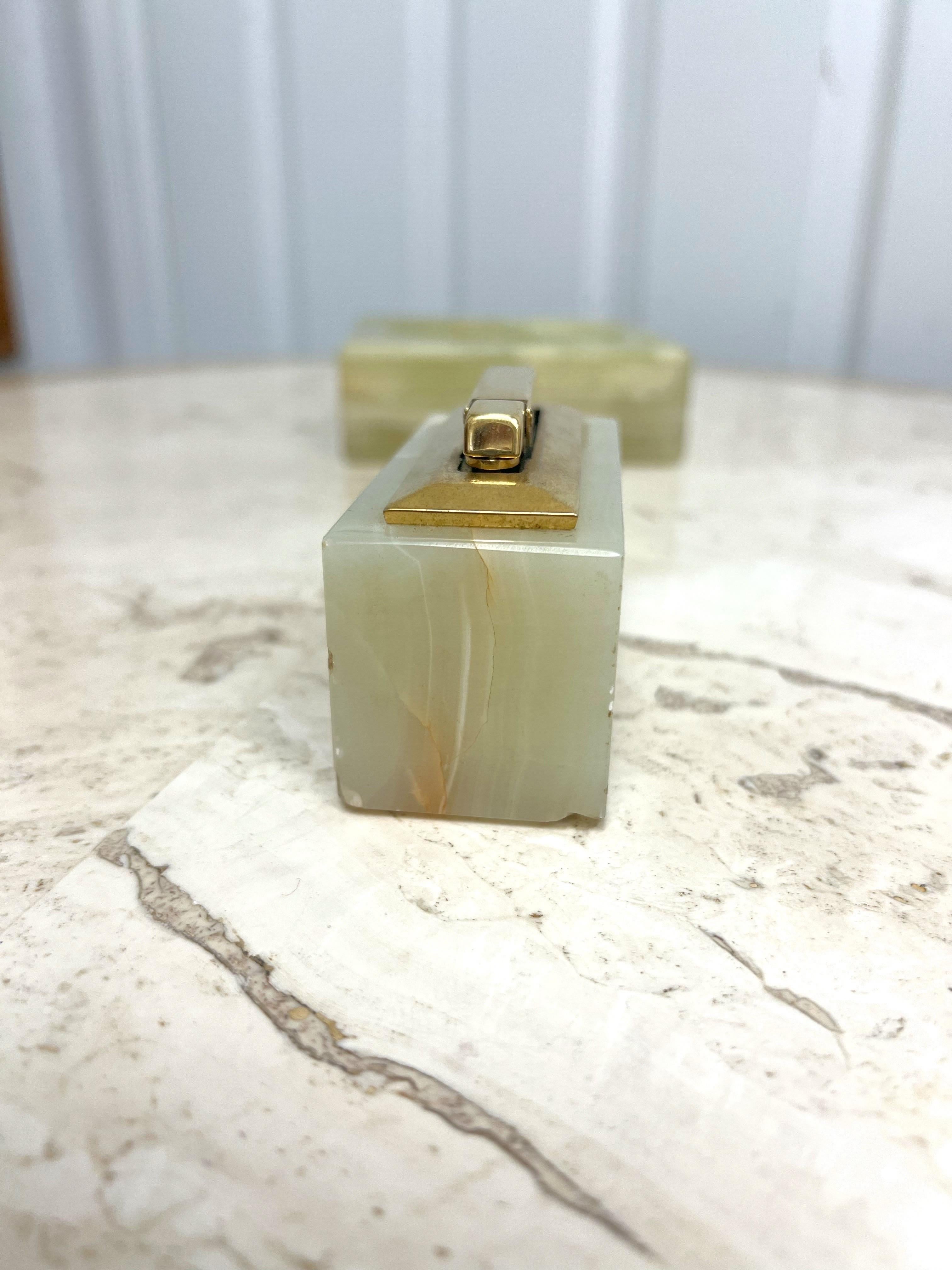 Mid-20th Century 1960’s Italian Green Onyx Ashtray and Table Lighter Smoking Set - a Set of 2 For Sale