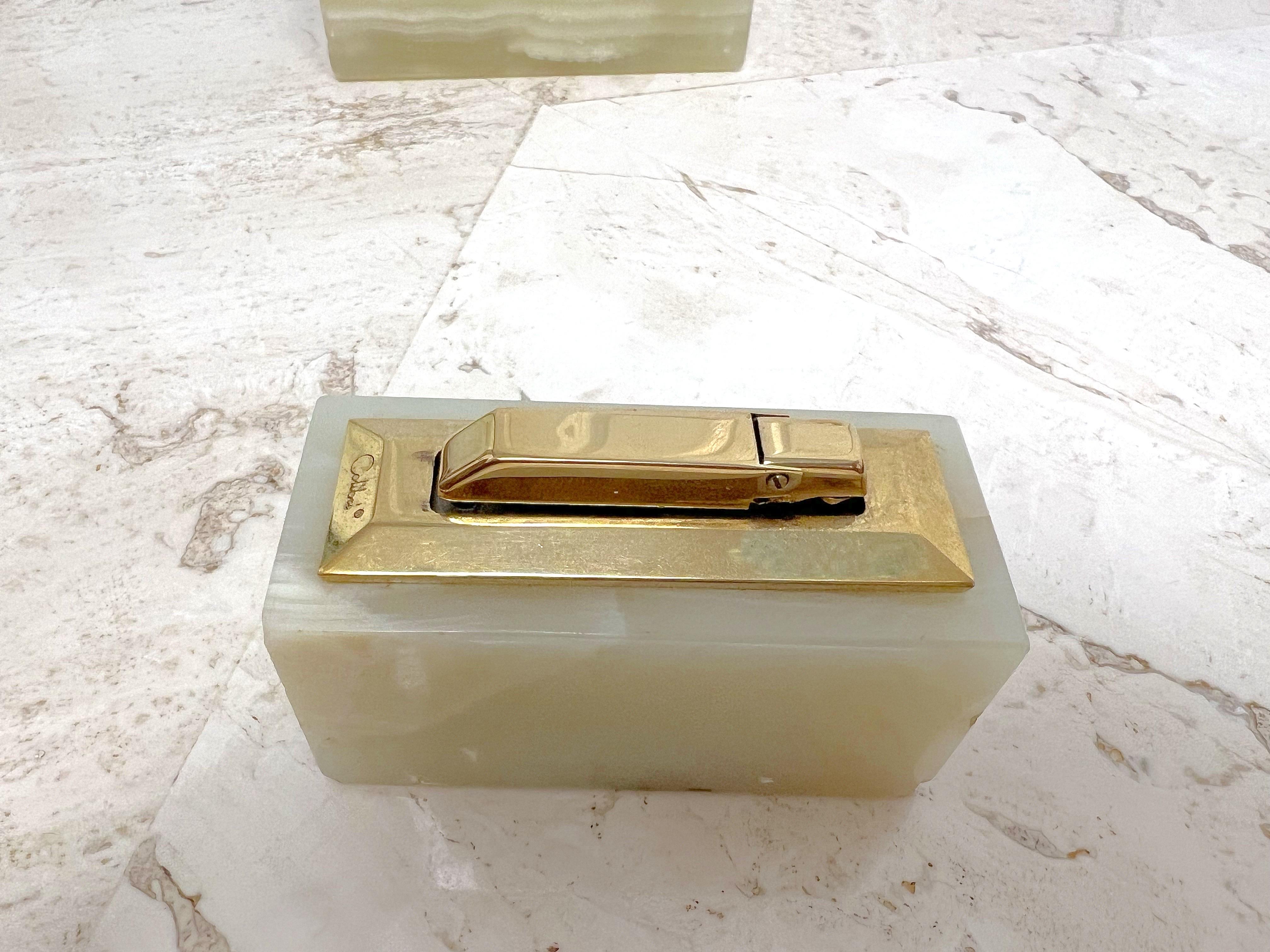 1960’s Italian Green Onyx Ashtray and Table Lighter Smoking Set - a Set of 2 For Sale 1