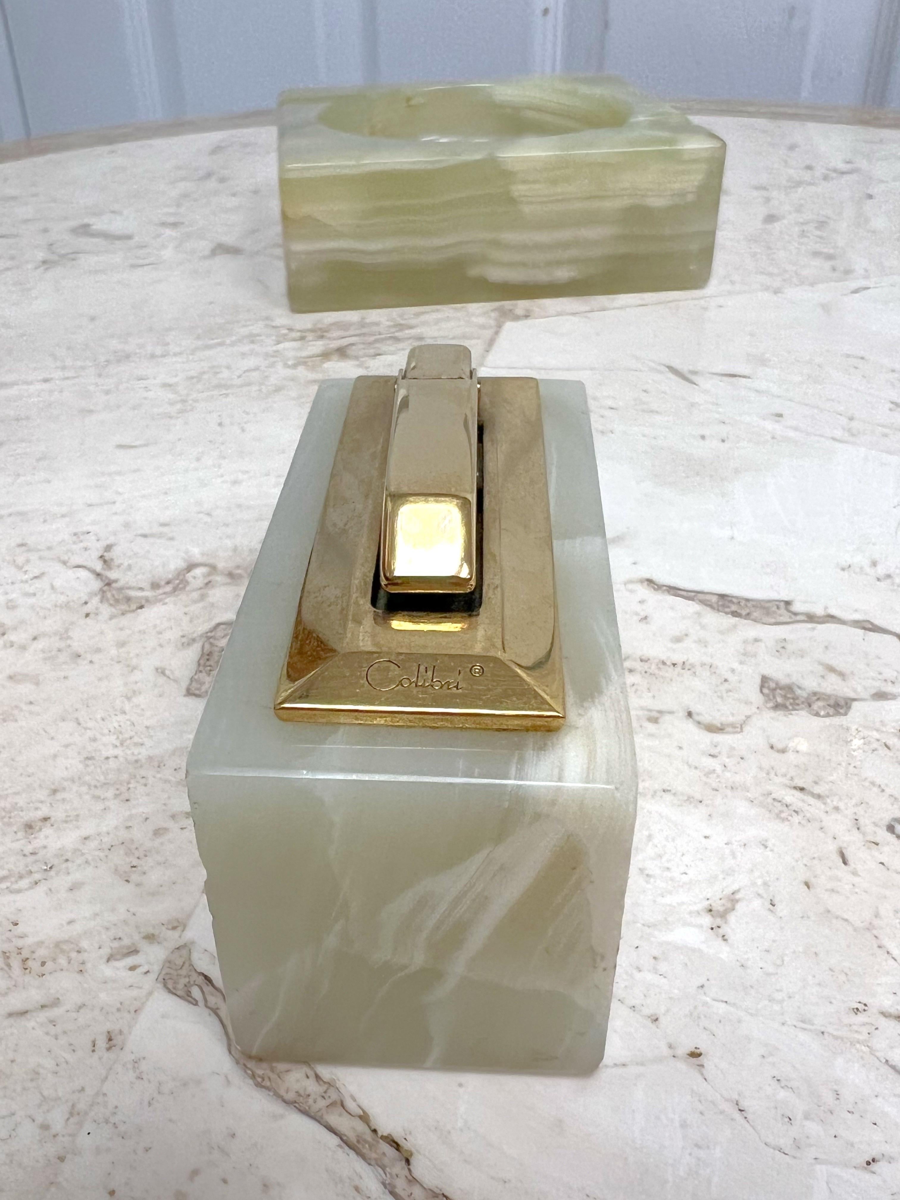 1960’s Italian Green Onyx Ashtray and Table Lighter Smoking Set - a Set of 2 For Sale 2