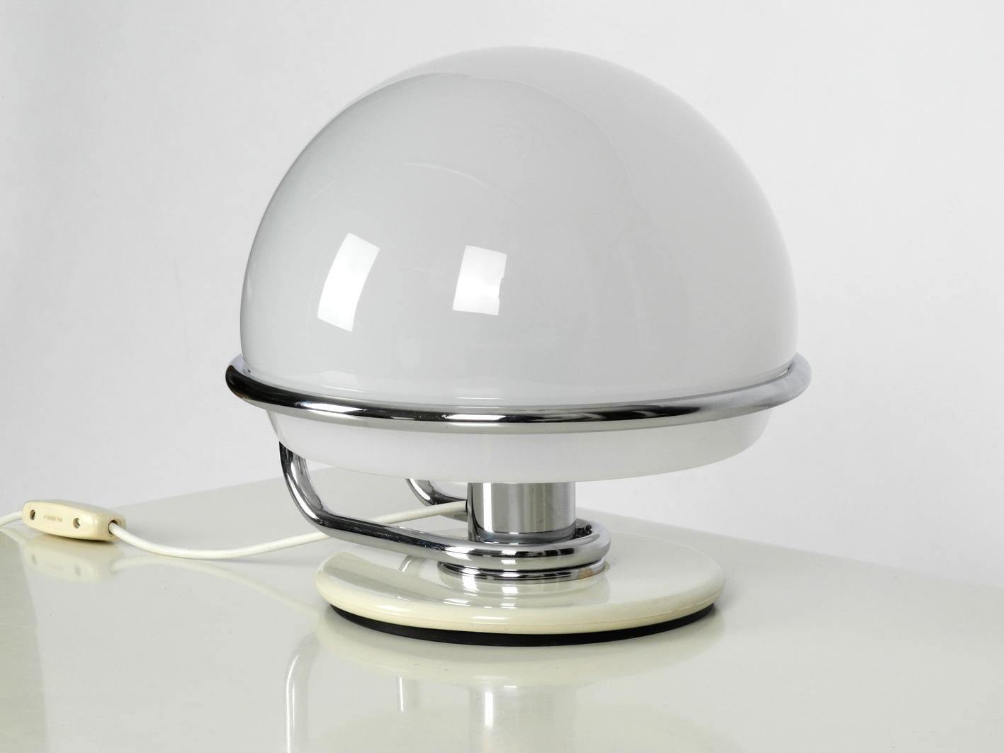Mid-20th Century 1960s Italian Guzzini Metal Table Lamp and Glass Shade Space Age Design