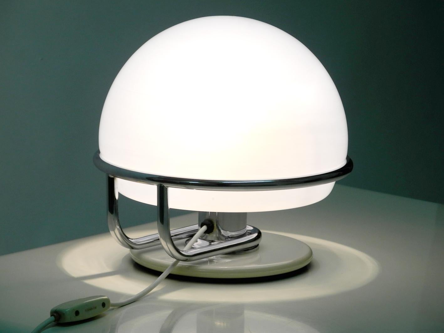 1960s Italian Guzzini Metal Table Lamp and Glass Shade Space Age Design 3