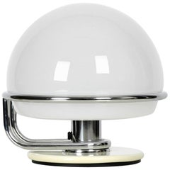 1960s Italian Guzzini Metal Table Lamp and Glass Shade Space Age Design