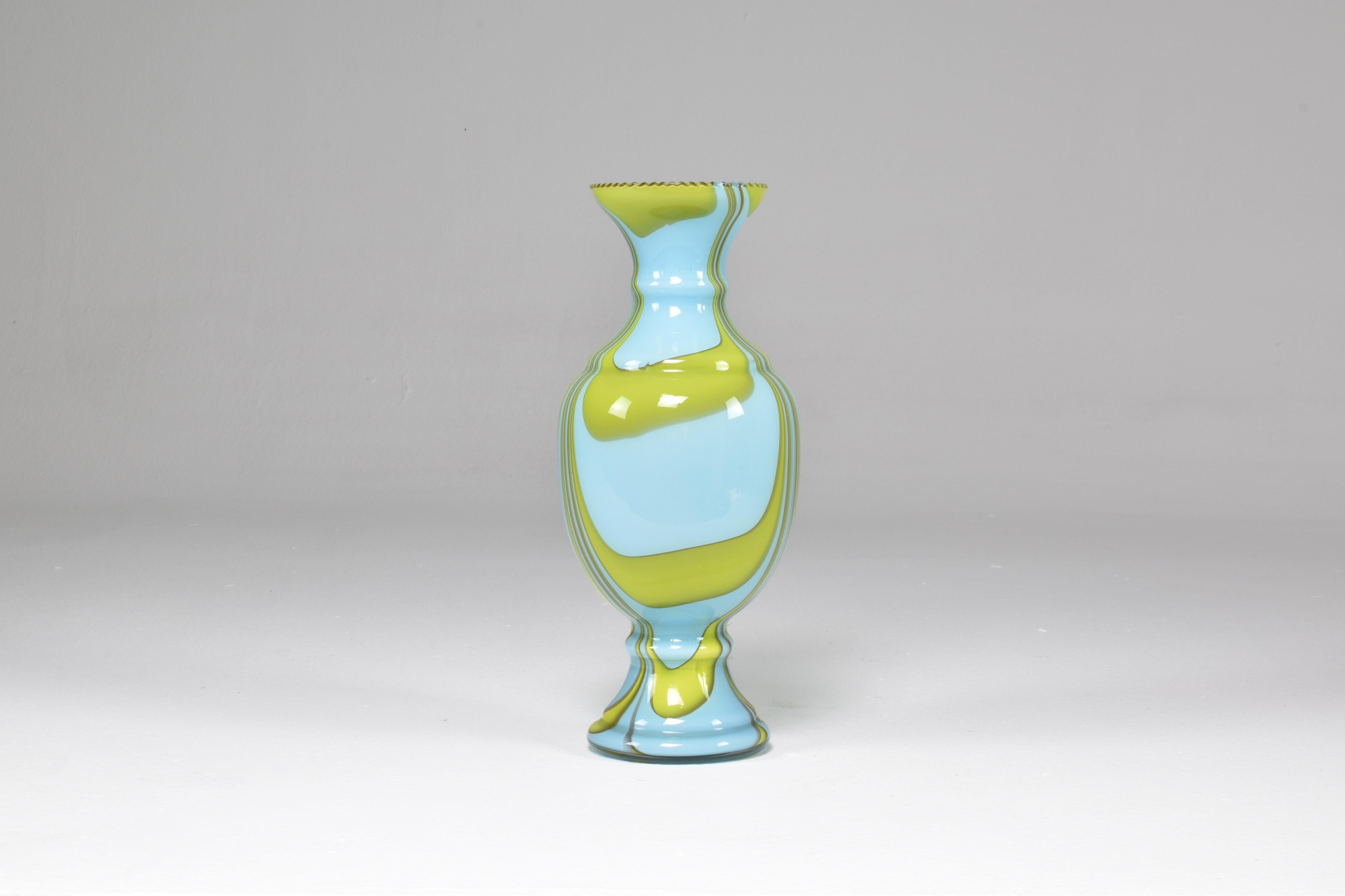 Mid-Century Modern 1960's Italian Hand Blown Glass Vase For Sale