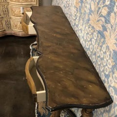 1960s Italian Hand Carved Wooden Console Table with Turned Legs and Painted Fini