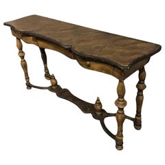 1960s Italian Hand Carved Wooden Console Table with Turned Legs and Painted Fini