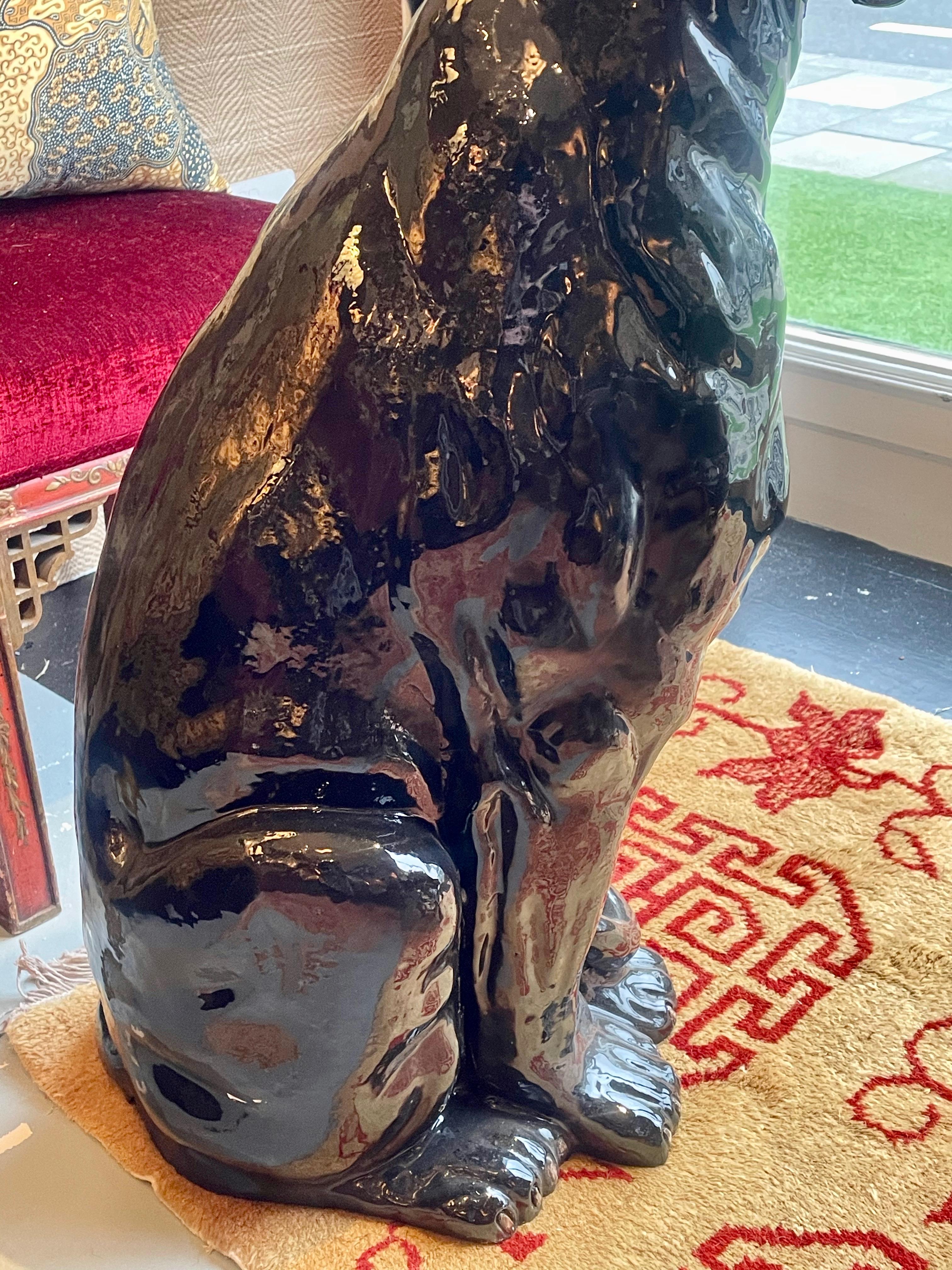 1960s Italian Hand Painted Ceramic Snarling Black Panther For Sale 7