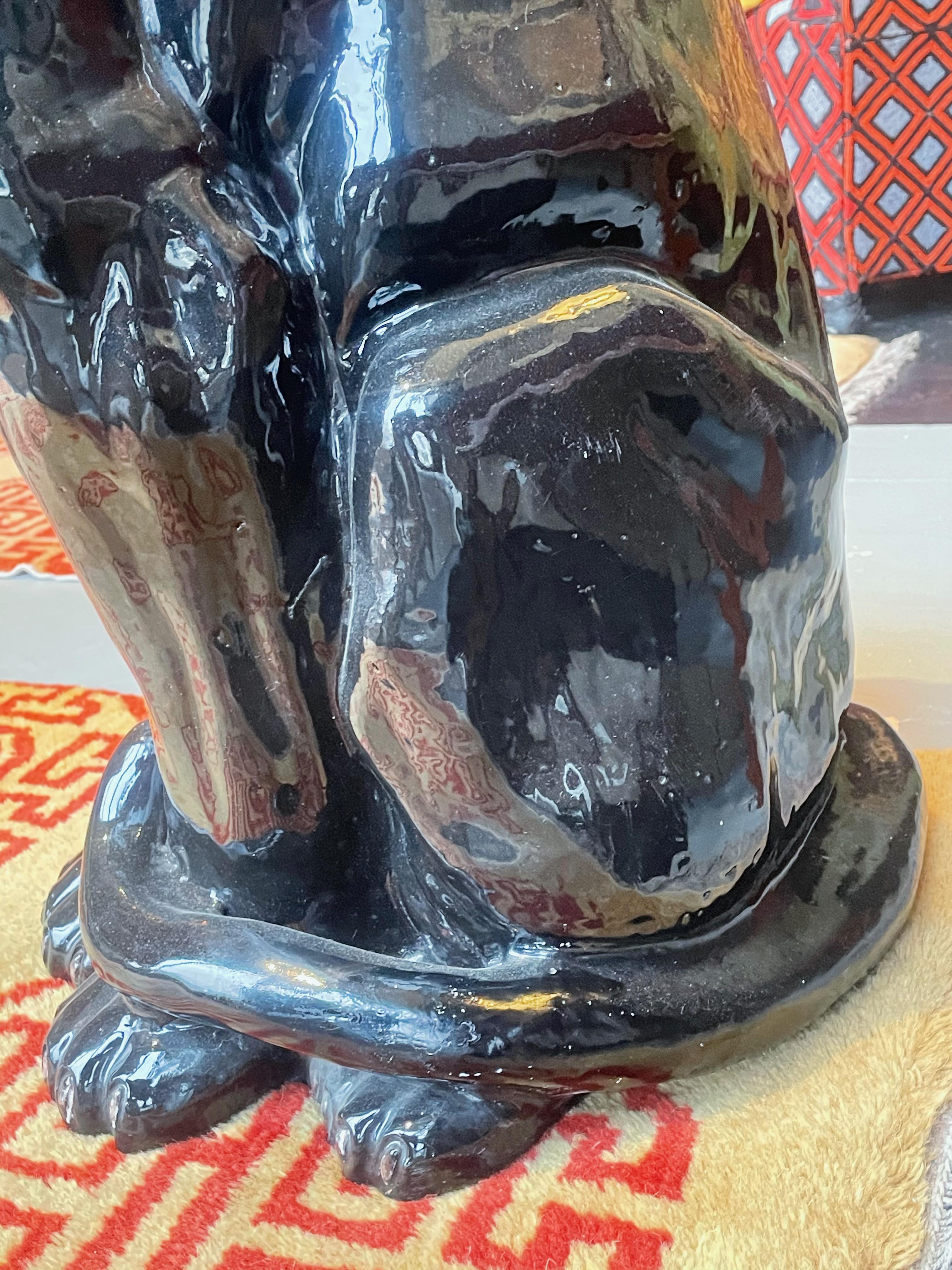 1960s Italian Hand Painted Ceramic Snarling Black Panther For Sale 3