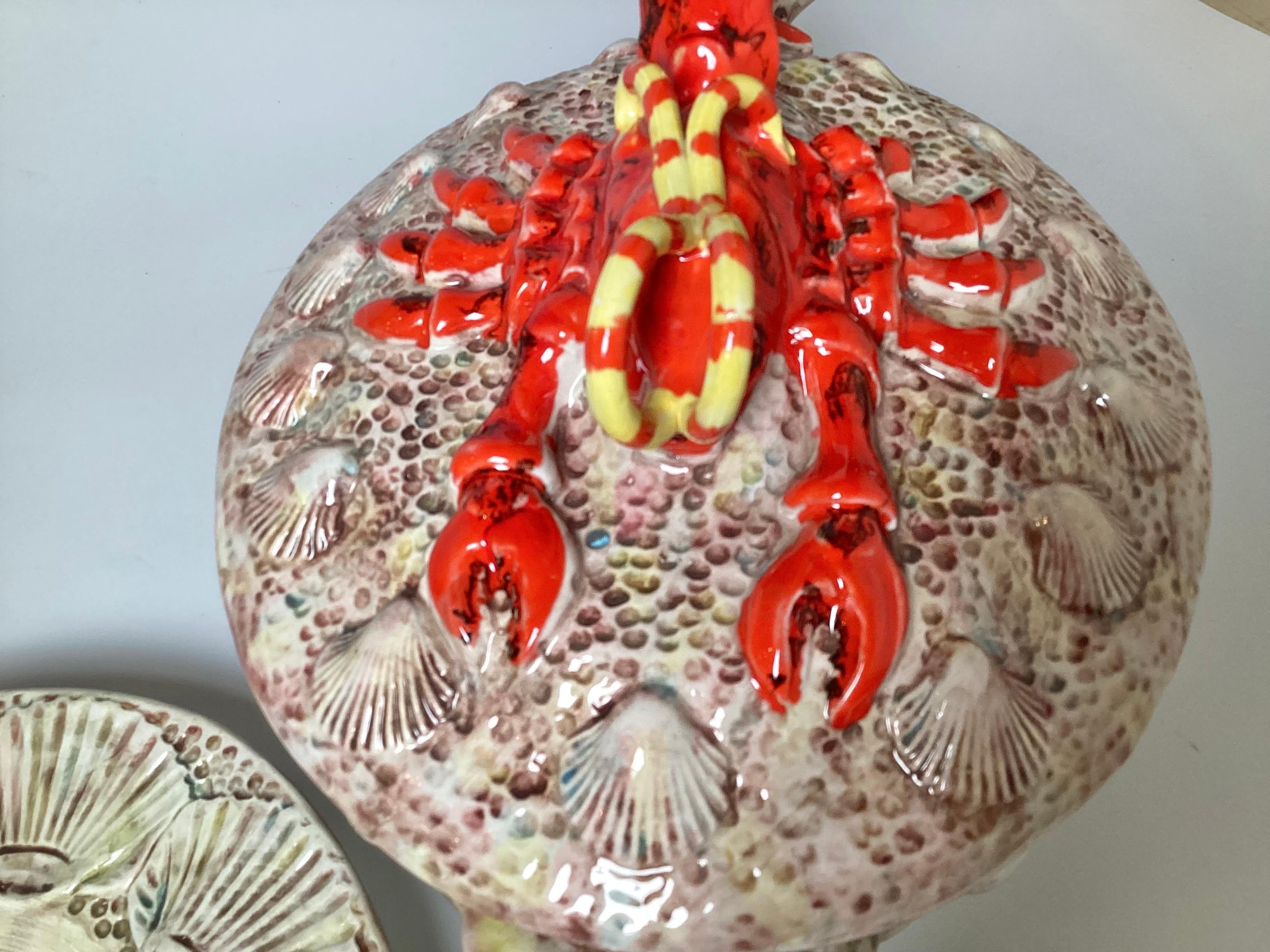 1960's Italian Hand Painted Lobster Soup Tureen with Underplate For Sale 4