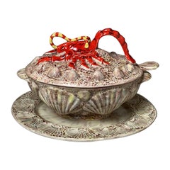 1960's Italian Hand Painted Lobster Soup Tureen with Underplate