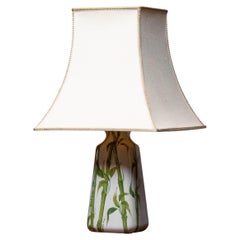 1960s Italian Hand Painted White Ceramic and Glazed Table Lamp with Bamboo Decor