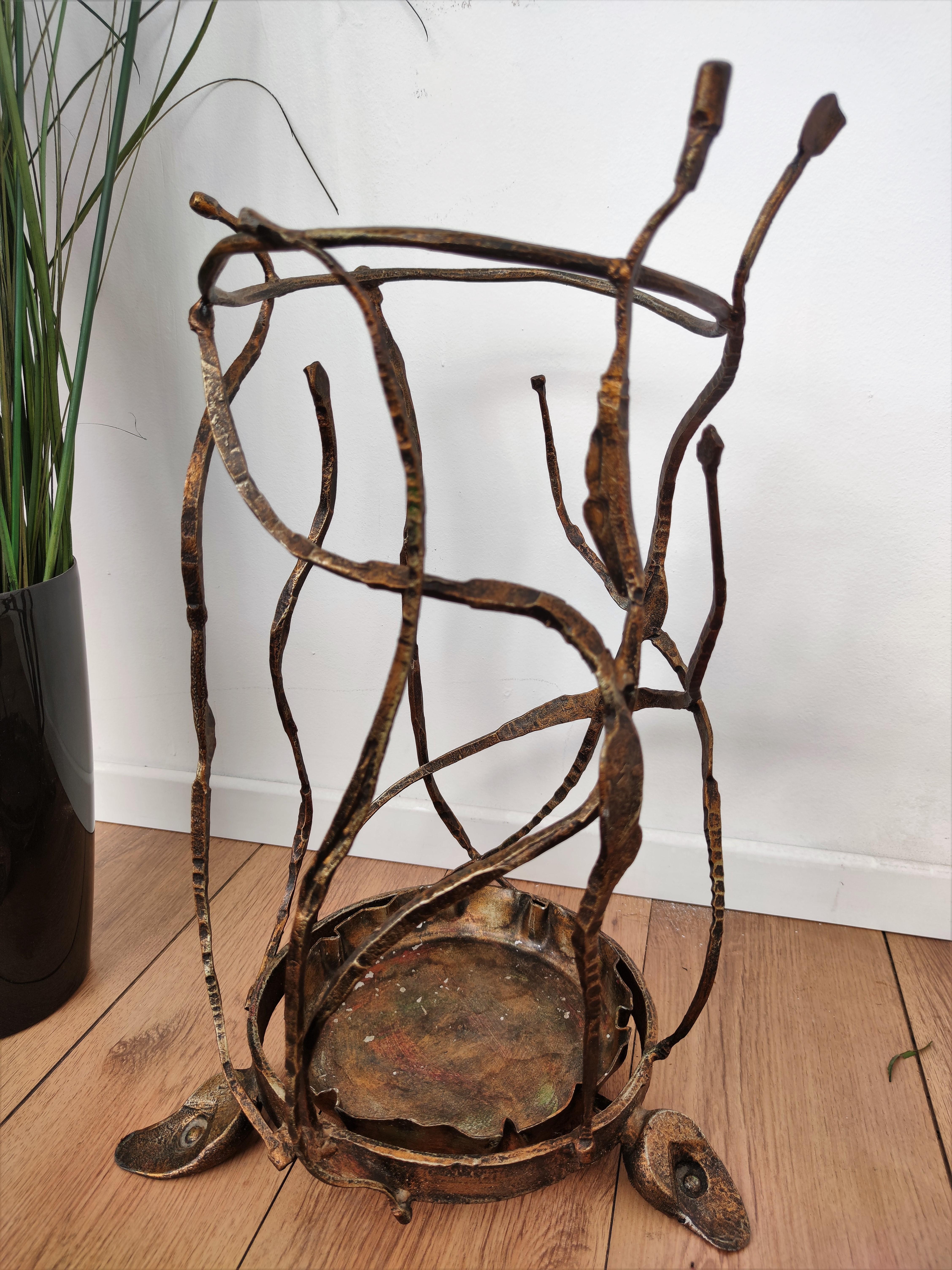 Wrought Iron 1960s Italian Hand Wrought-Iron Brutalist Salvino Marsura Umbrella Stand For Sale