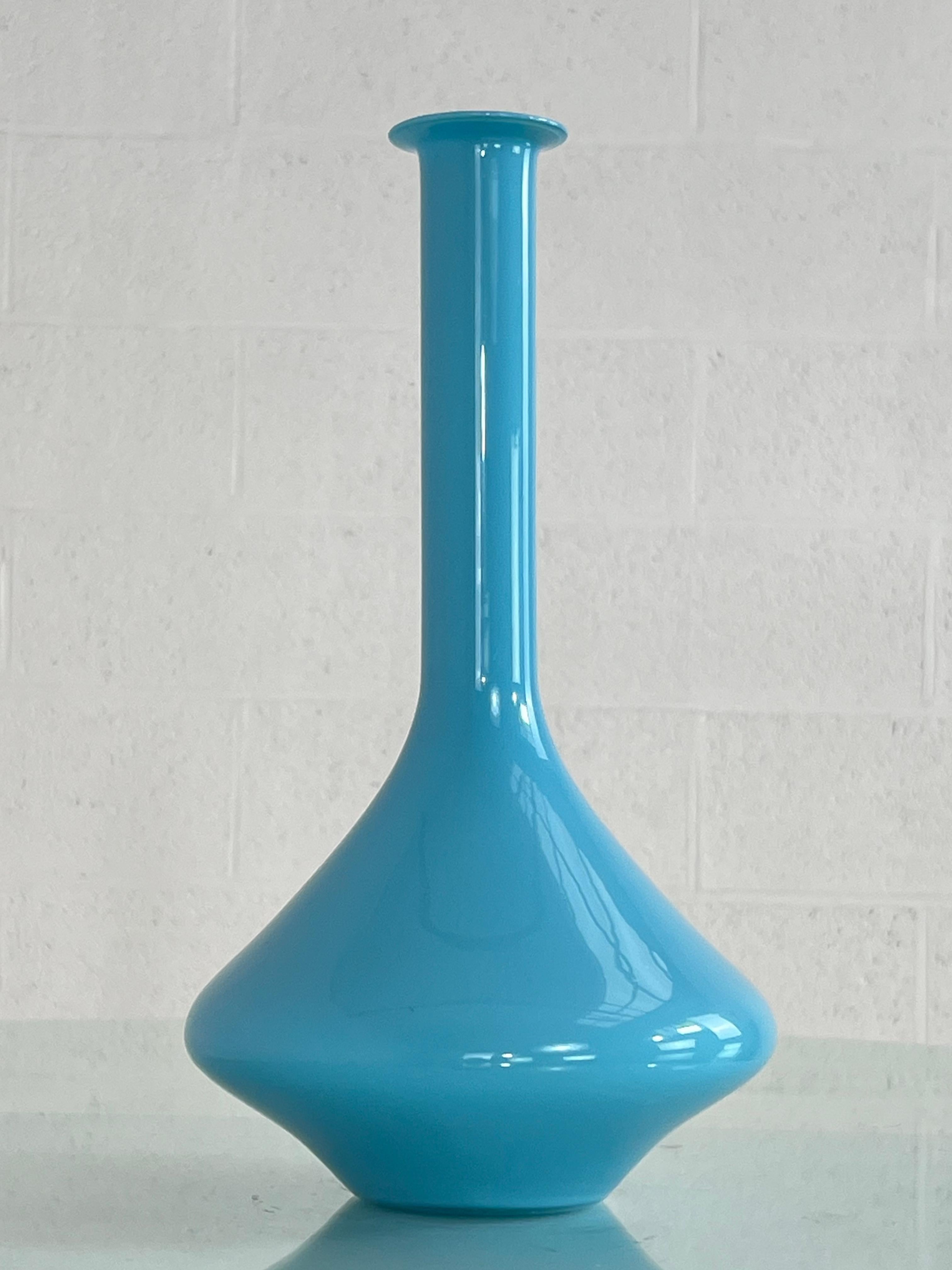 1960s Handmade Glass Vase with turquoise color sculpted glass 
