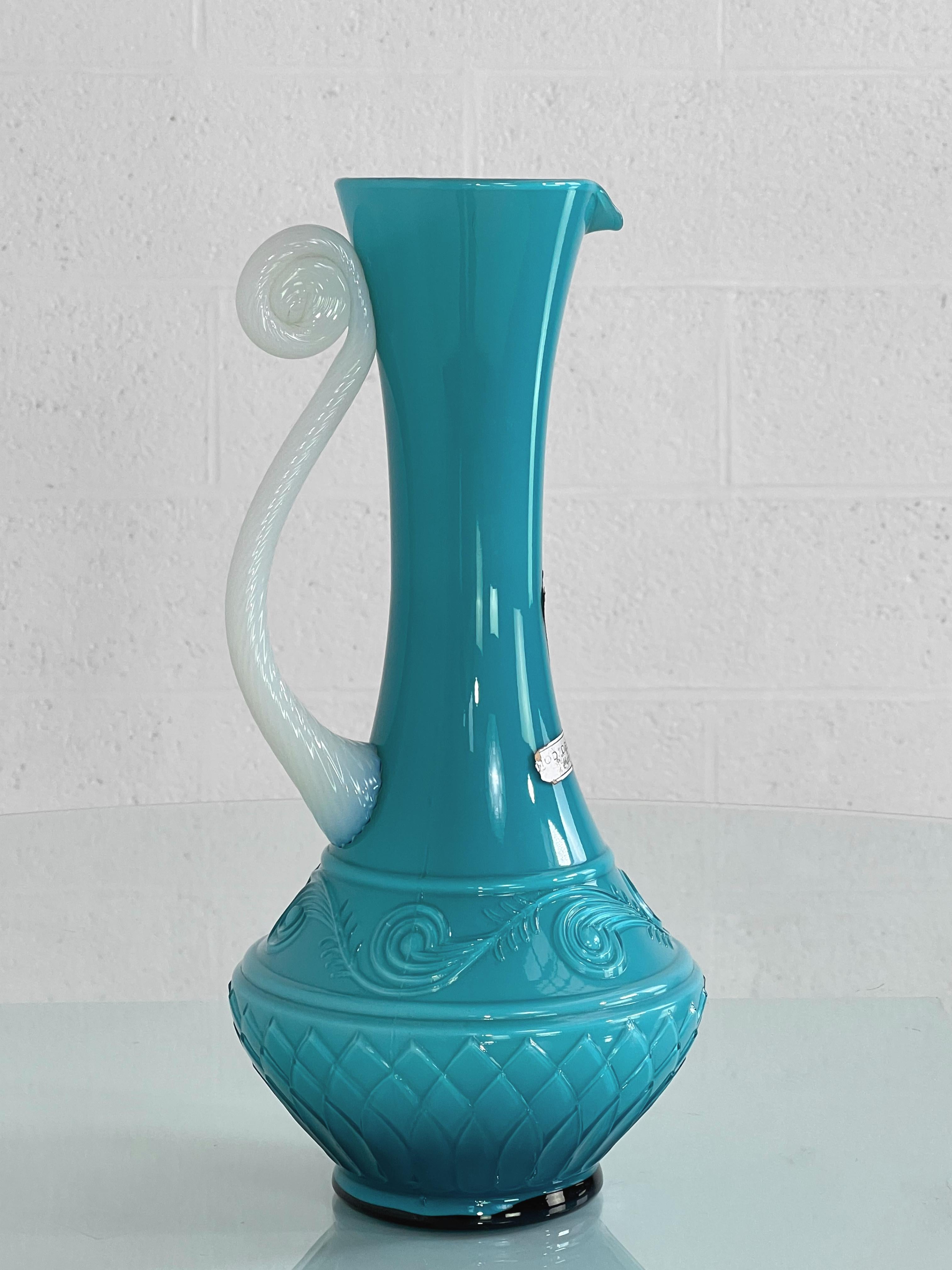 European 1960s Italian Handmade Glass Pitcher Vase Decanter For Sale