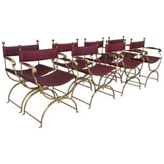 Retro 1960s Italian Hollywood Regency Chrome and Leather Savonarola Director's Chairs