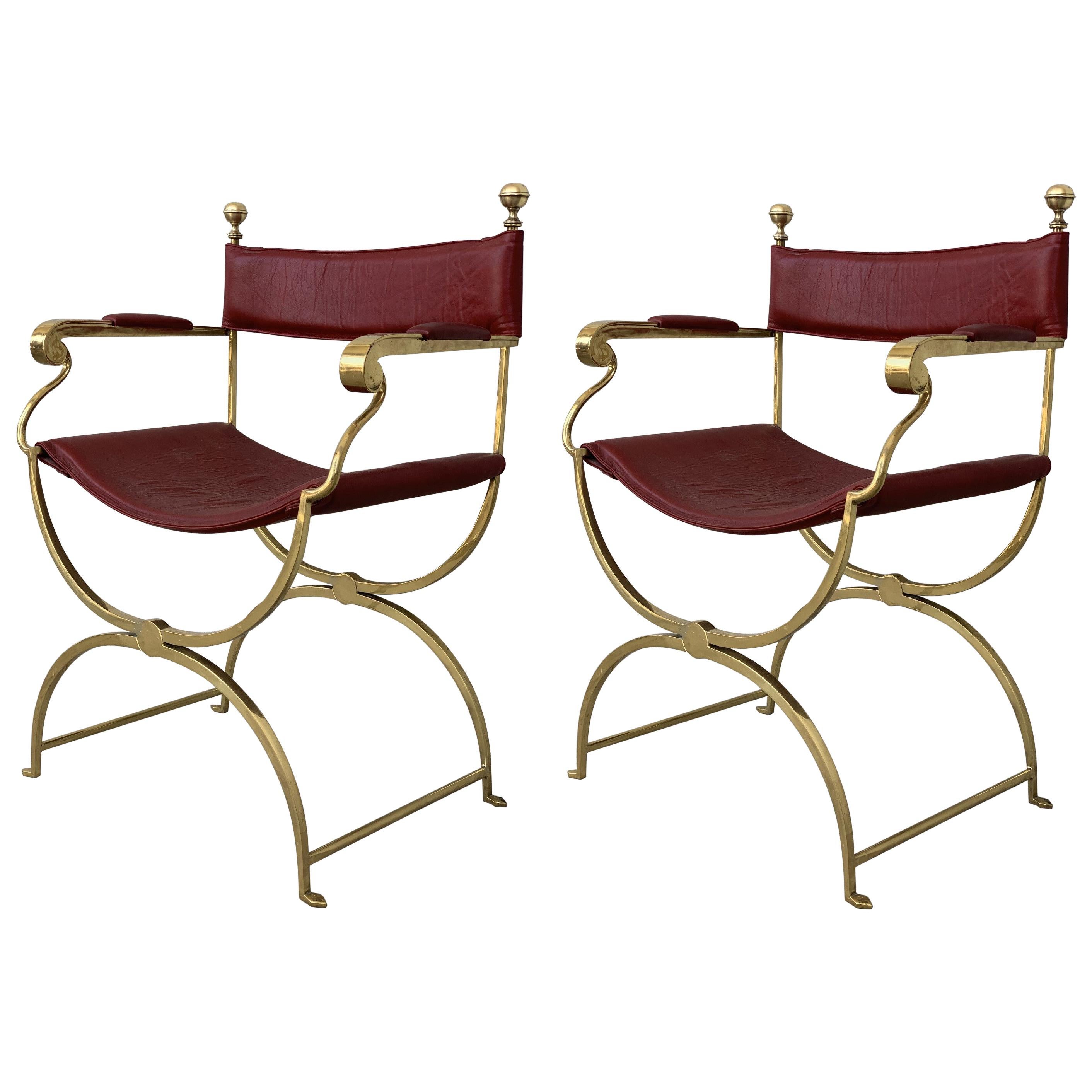 1960s Italian Hollywood Regency Chrome and Leather Savonarola Director's Chairs For Sale