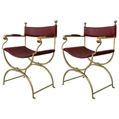 1960s Italian Hollywood Regency Chrome and Leather Savonarola Director's Chairs
