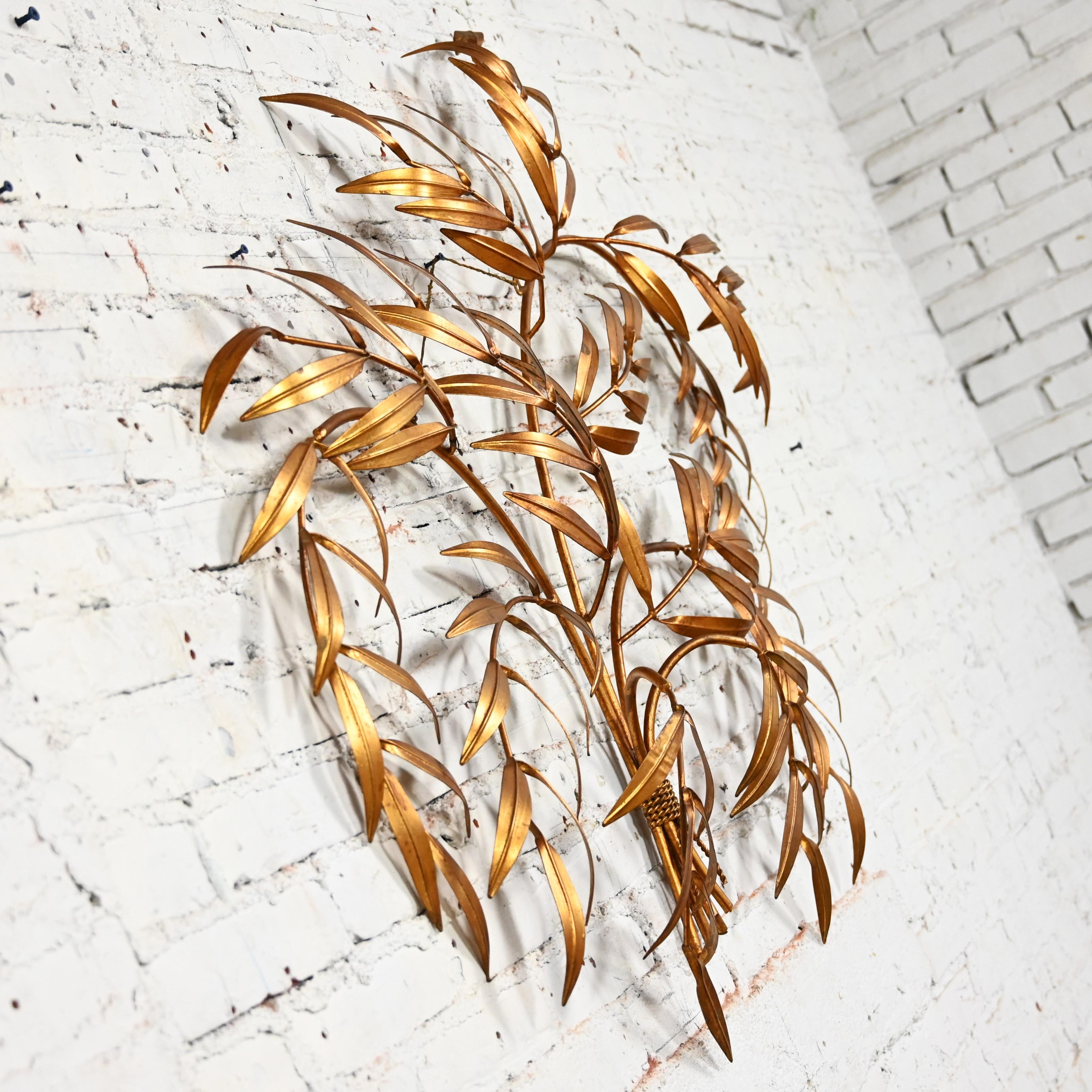 20th Century 1960’s Italian Hollywood Regency Gilt Metal Wall Sculpture of Branches & Leaves For Sale
