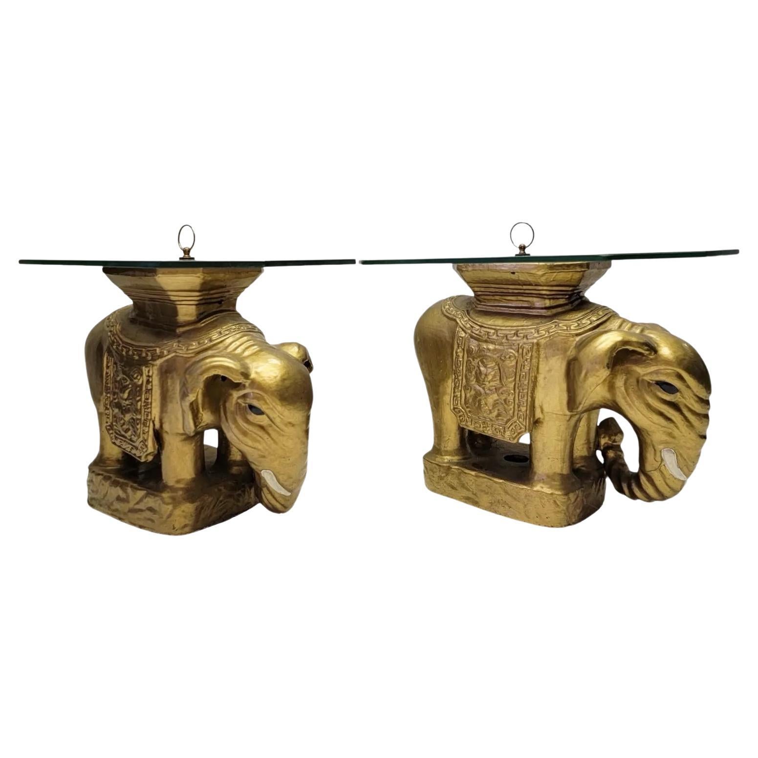 1960s Italian Hollywood Regency Style Gilt Elephant Side Tables - Pair