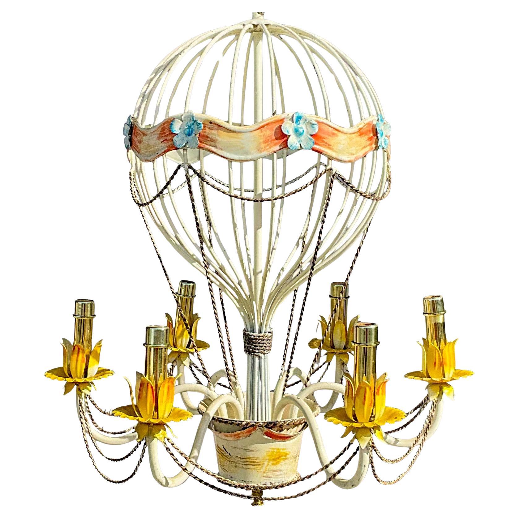 1960s Italian Hot Air Balloon Metal Tole Chandelier W/  French Styling - 6 Arm For Sale