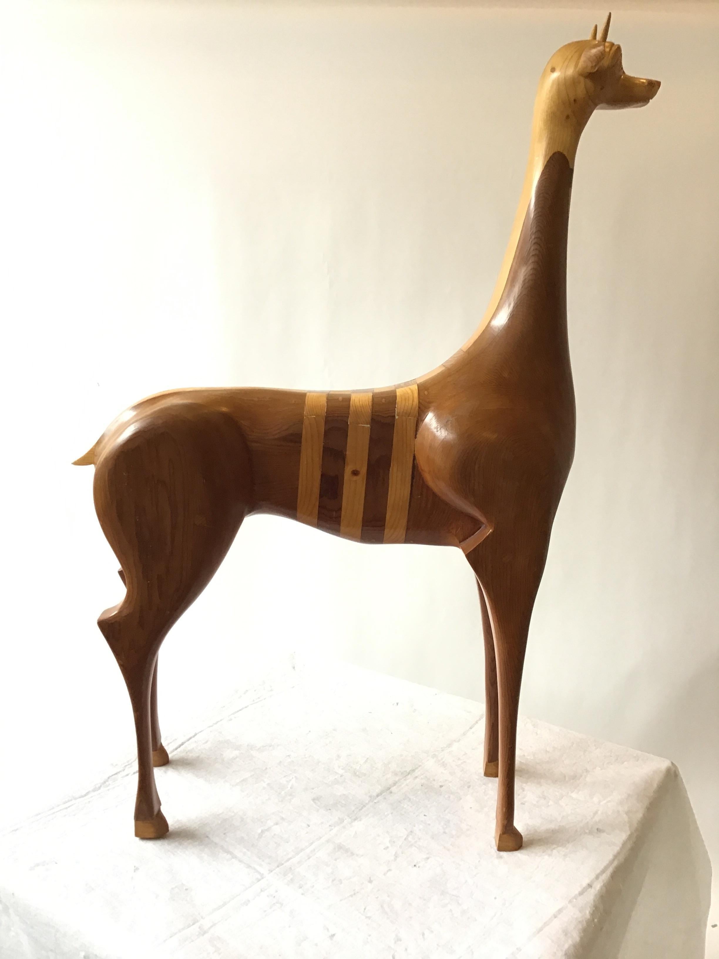 Mid-20th Century 1960s Italian Inlaid Wood Gazelle