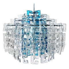1960s Italian Interlocking Blue and Clear Murano C-Link Chandelier by Mazzega