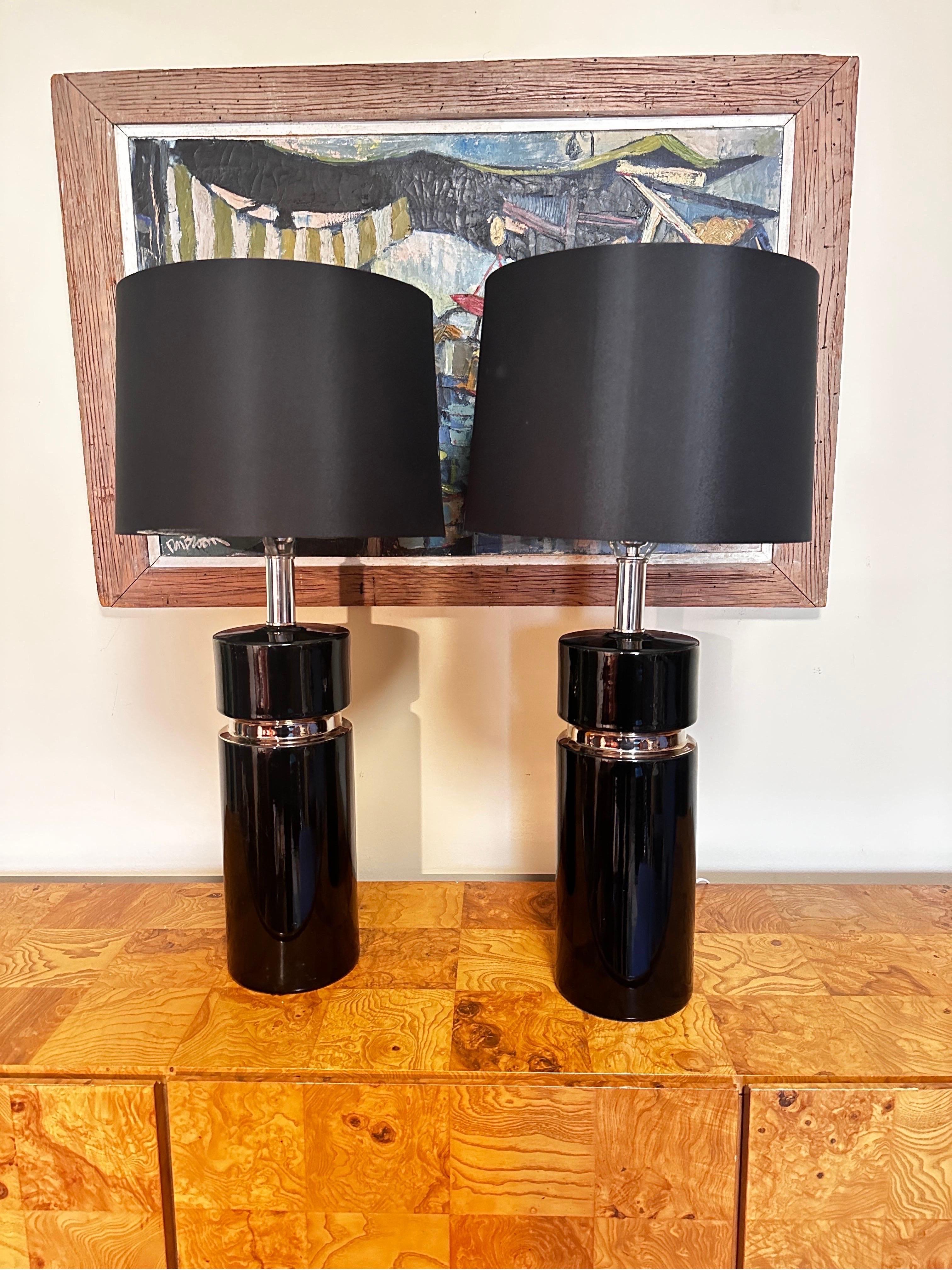 Mid-Century Modern 1960s Italian Lamps in the Manner of Pierre Cardin Black and Chrome Bitossi Era For Sale