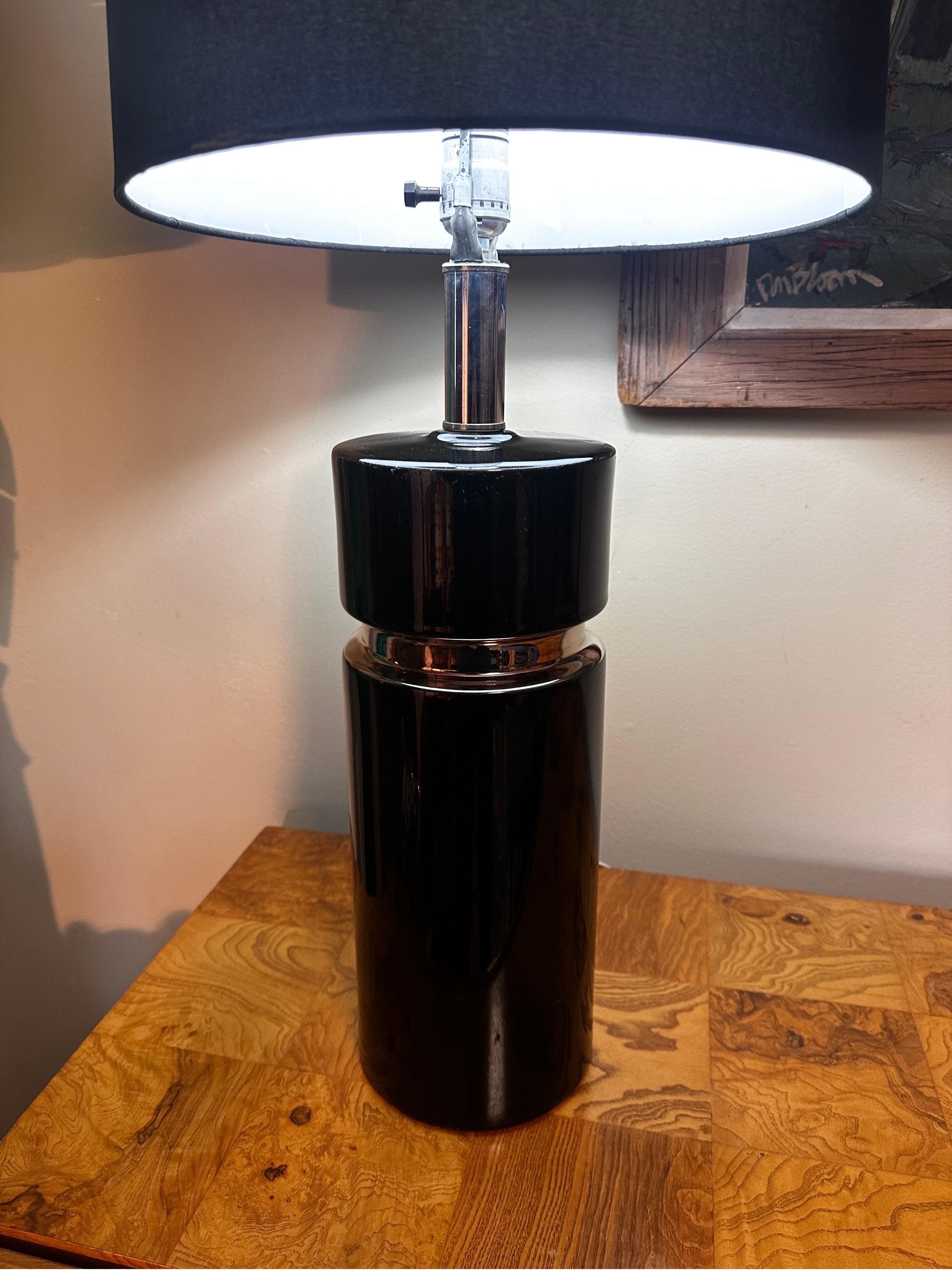 1960s Italian Lamps in the Manner of Pierre Cardin Black and Chrome Bitossi Era In Excellent Condition For Sale In Farmingdale, NJ