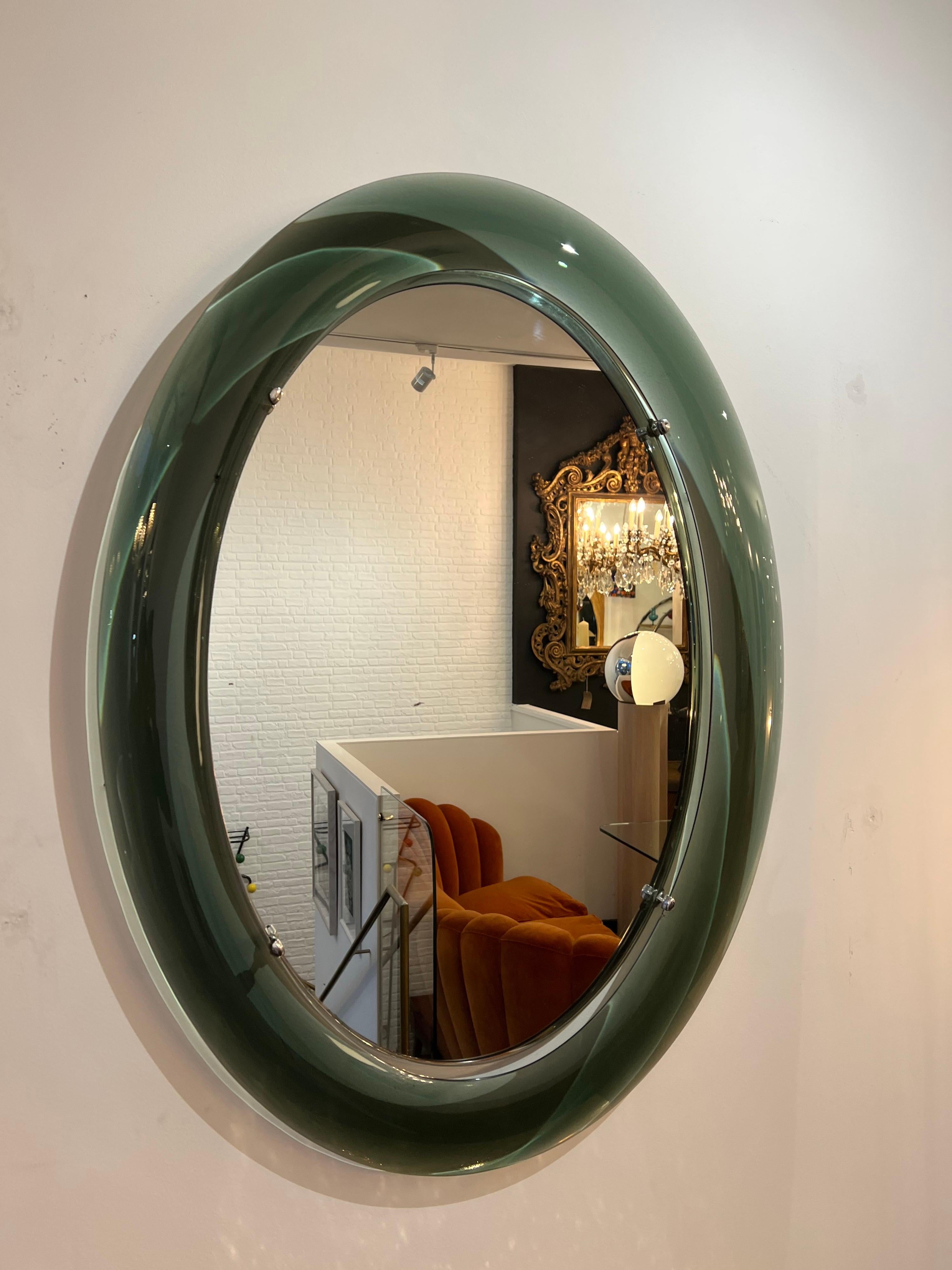 Mid-20th Century 1960s Italian Large Oval Glass Framed Wall Mirror