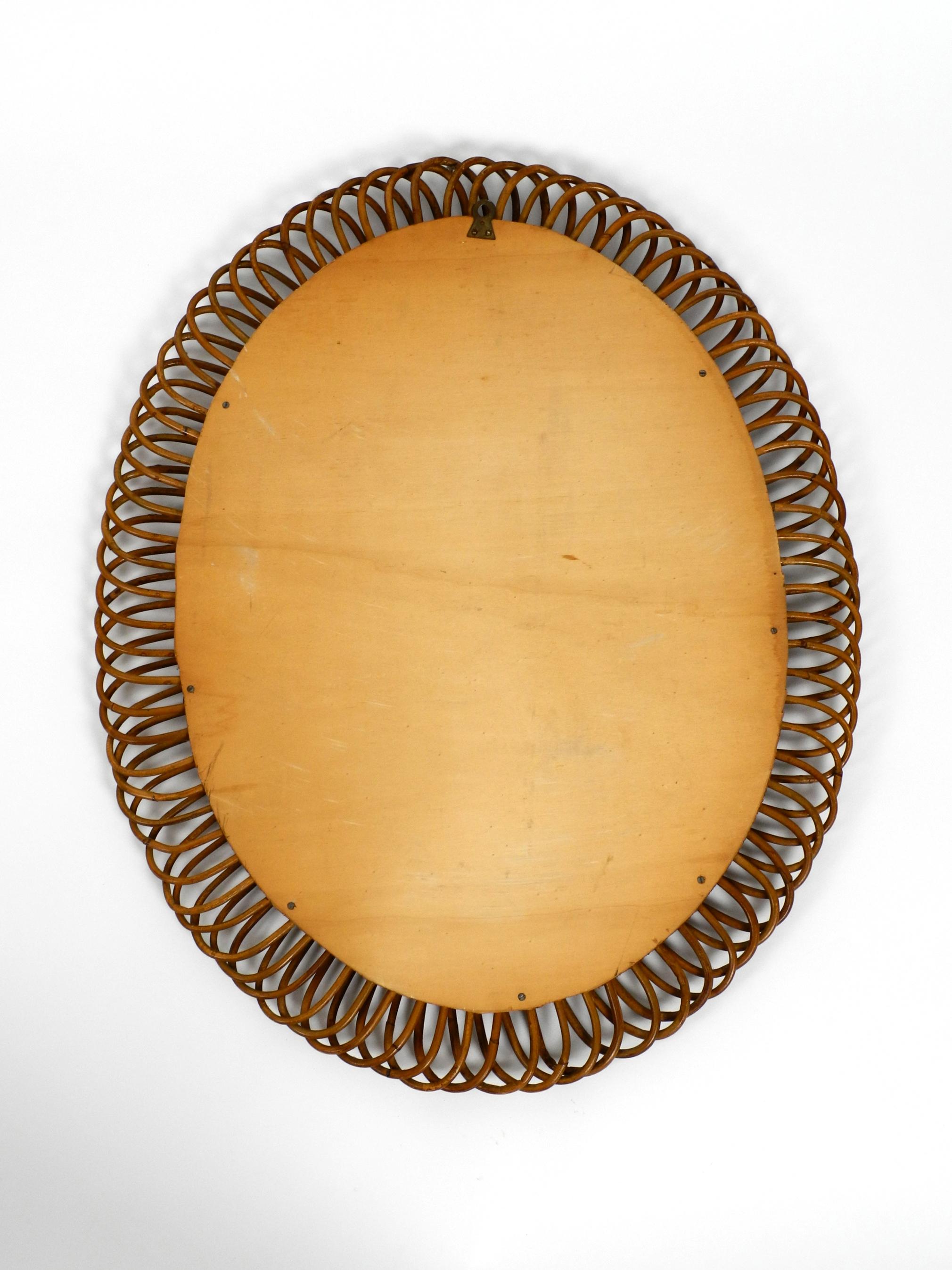 1960s Italian Large Oval Wall Mirror Made of Bamboo or Rattan in Loop Design 5