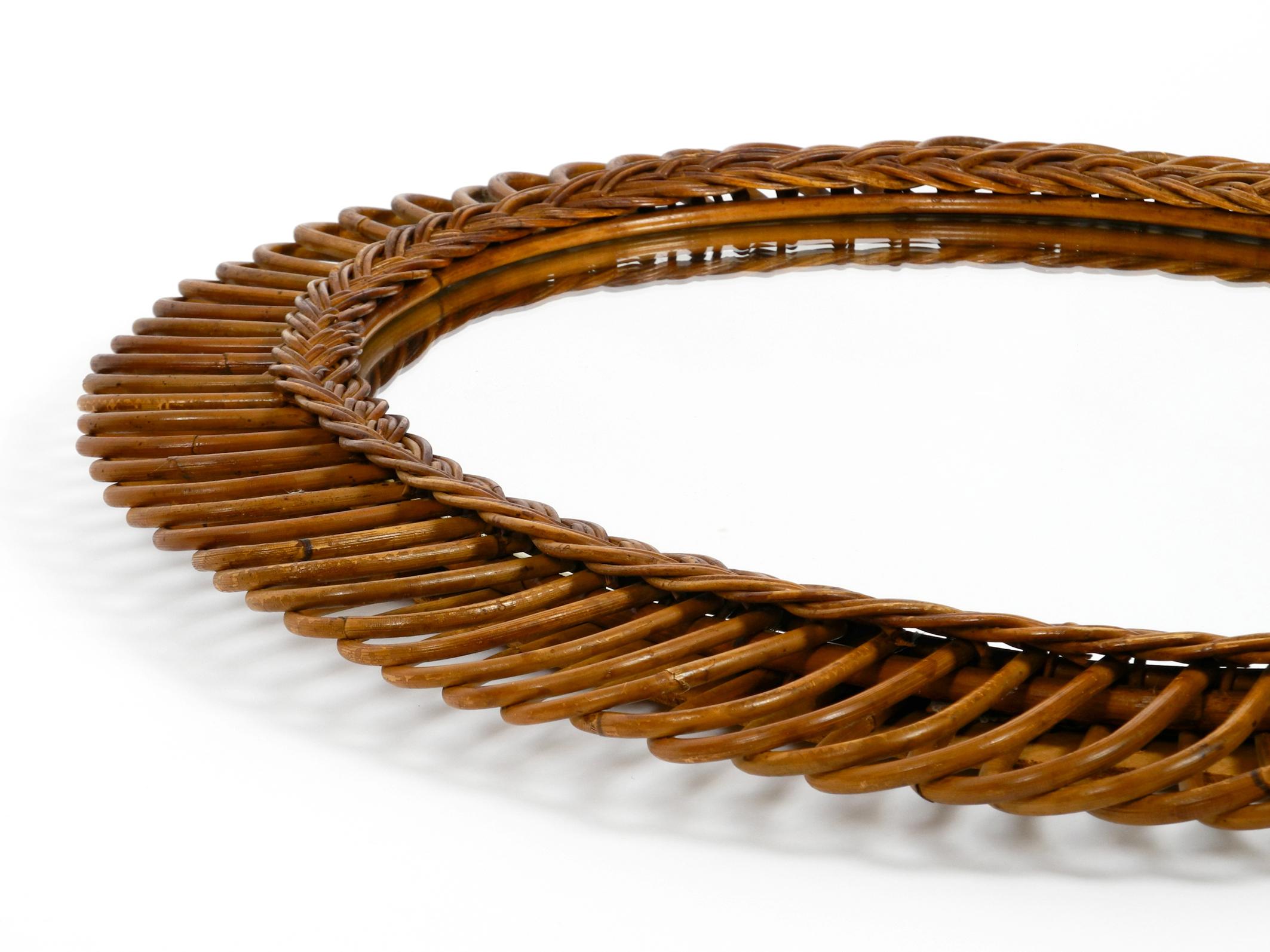 1960s Italian Large Oval Wall Mirror Made of Bamboo or Rattan in Loop Design 3
