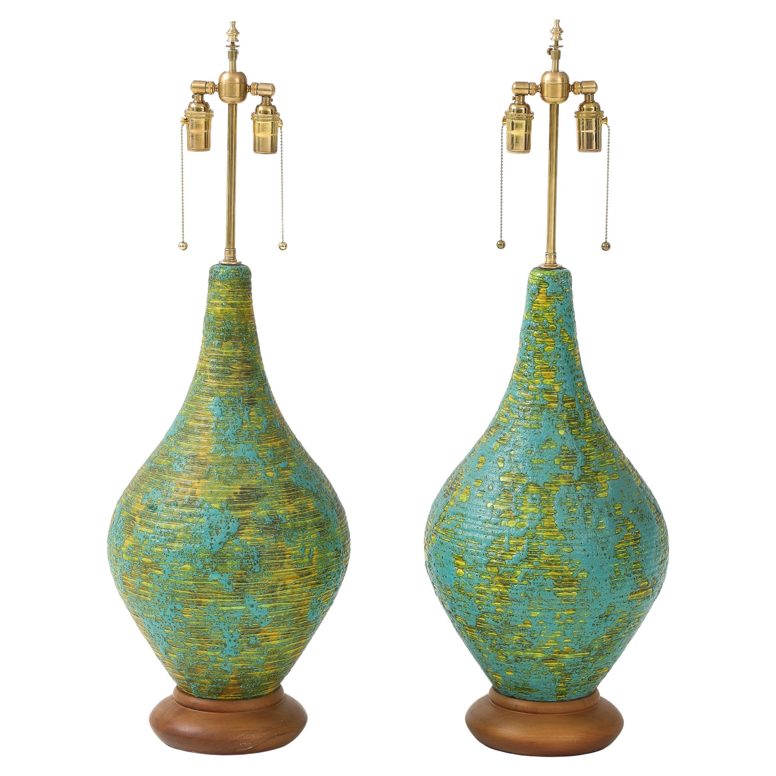 1960's Italian Lava Glaze Large Table Lamps