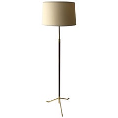 1960s Italian Leather And Brass Floor Lamp