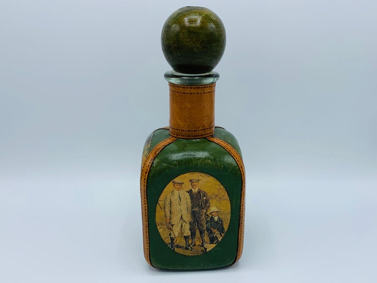 1960s Italian Leather Decanter with Country Club Golf Motif at 1stDibs