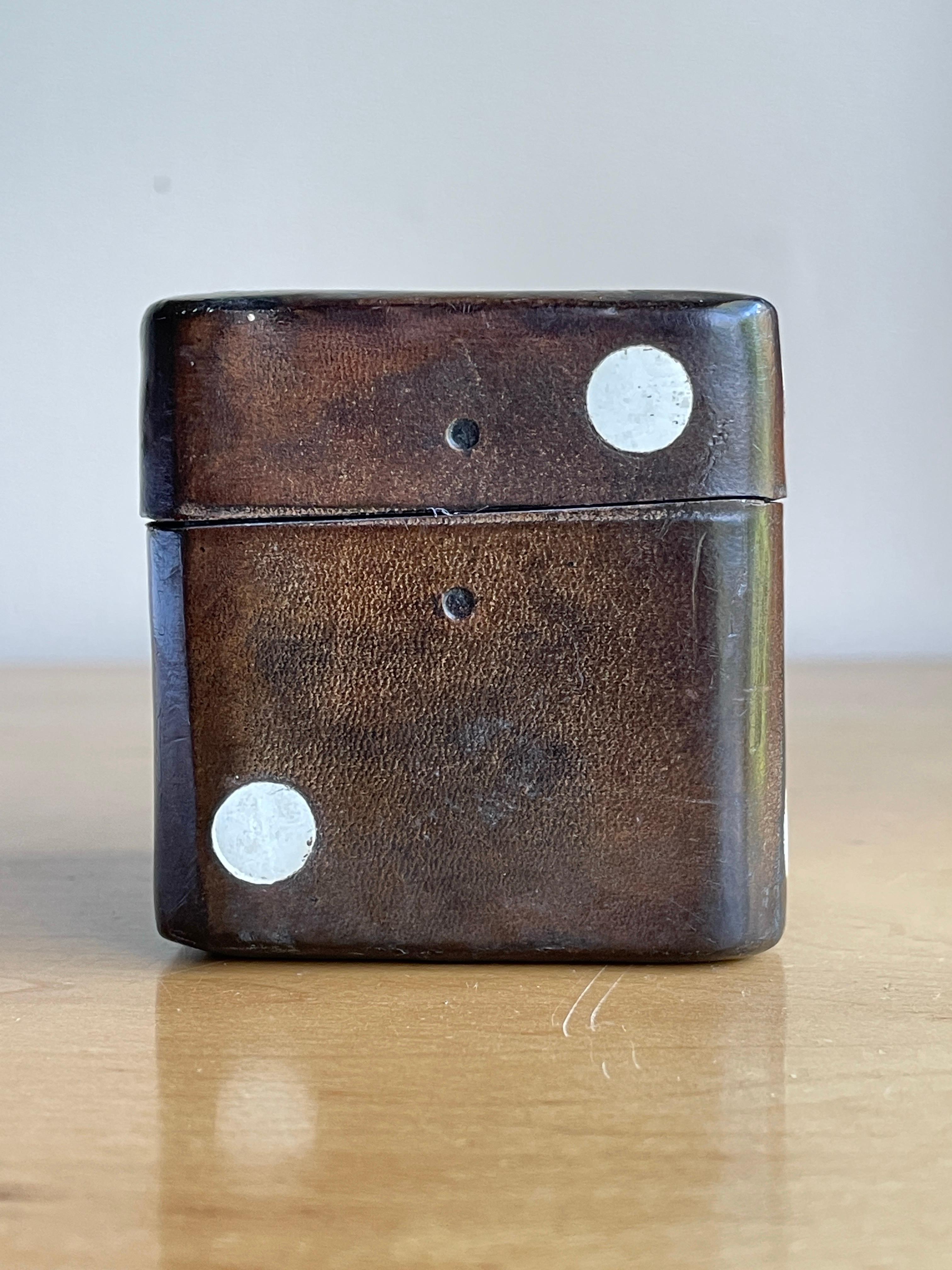 1960s Italian Leather Dice Game Box Italy Die Old Vegas Object Casino Gift For Sale 5