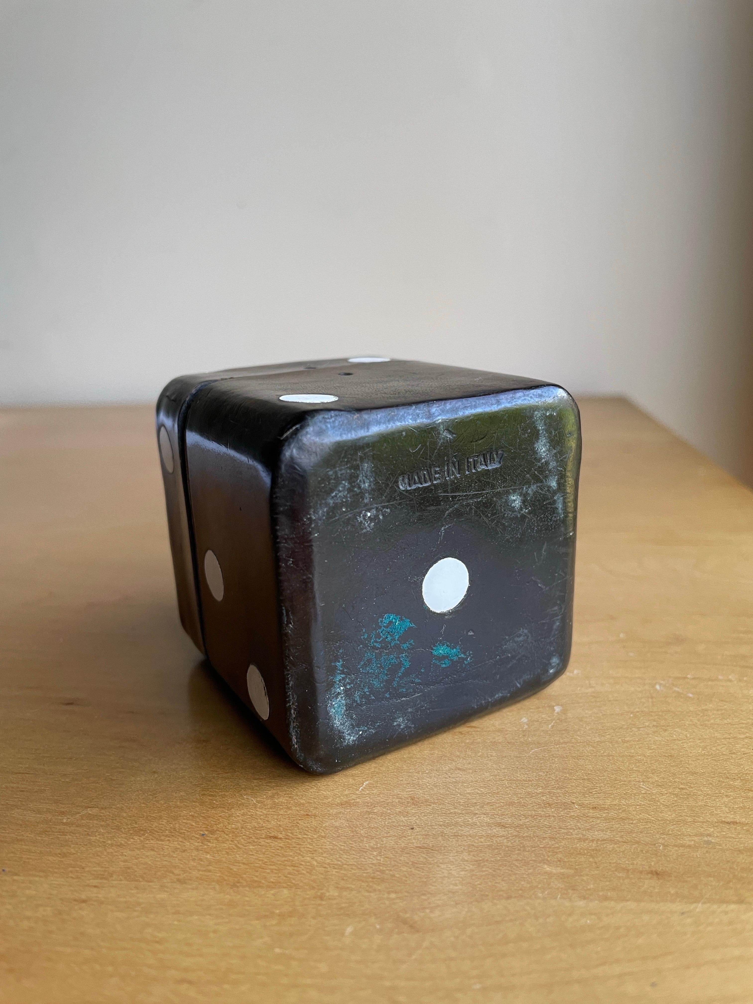 1960s Italian Leather Dice Game Box Italy Die Old Vegas Object Casino Gift For Sale 6