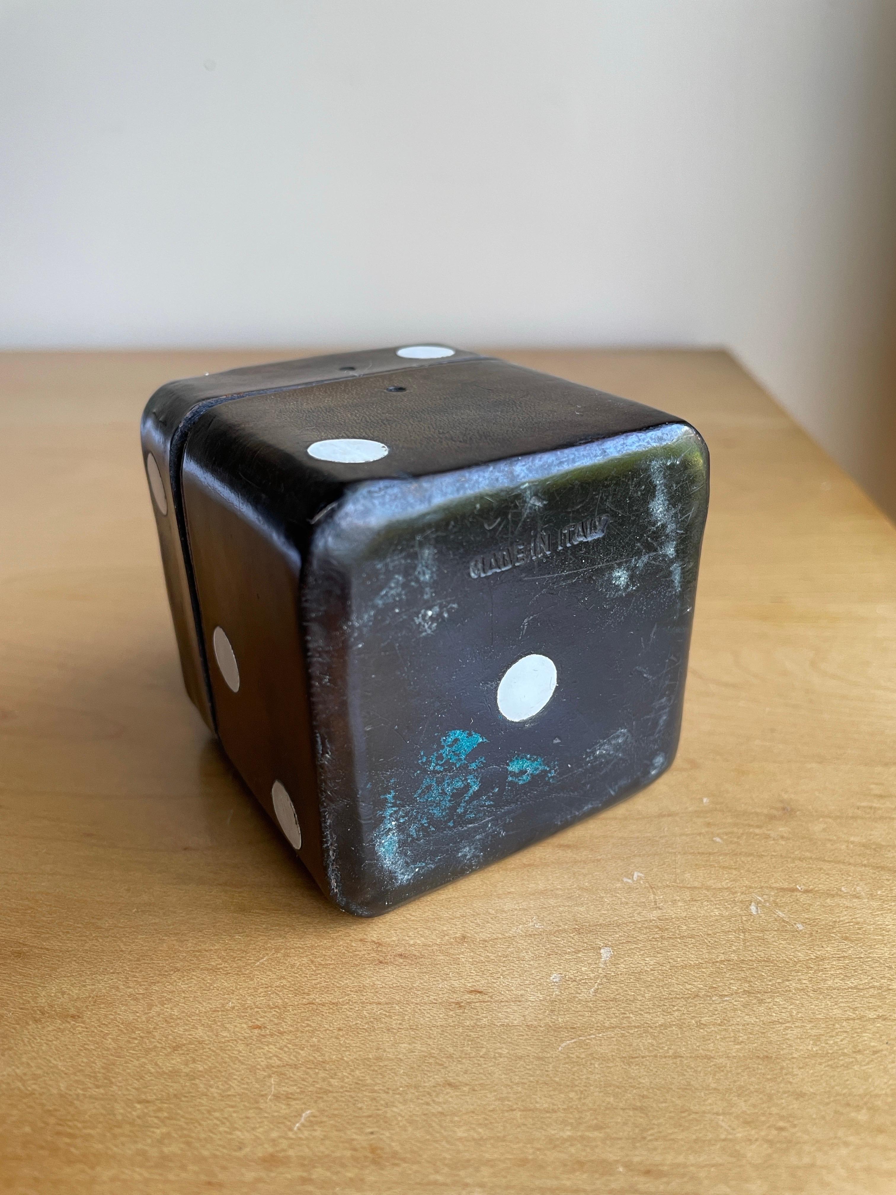 1960s Italian Leather Dice Game Box Italy Die Old Vegas Object Casino Gift For Sale 7